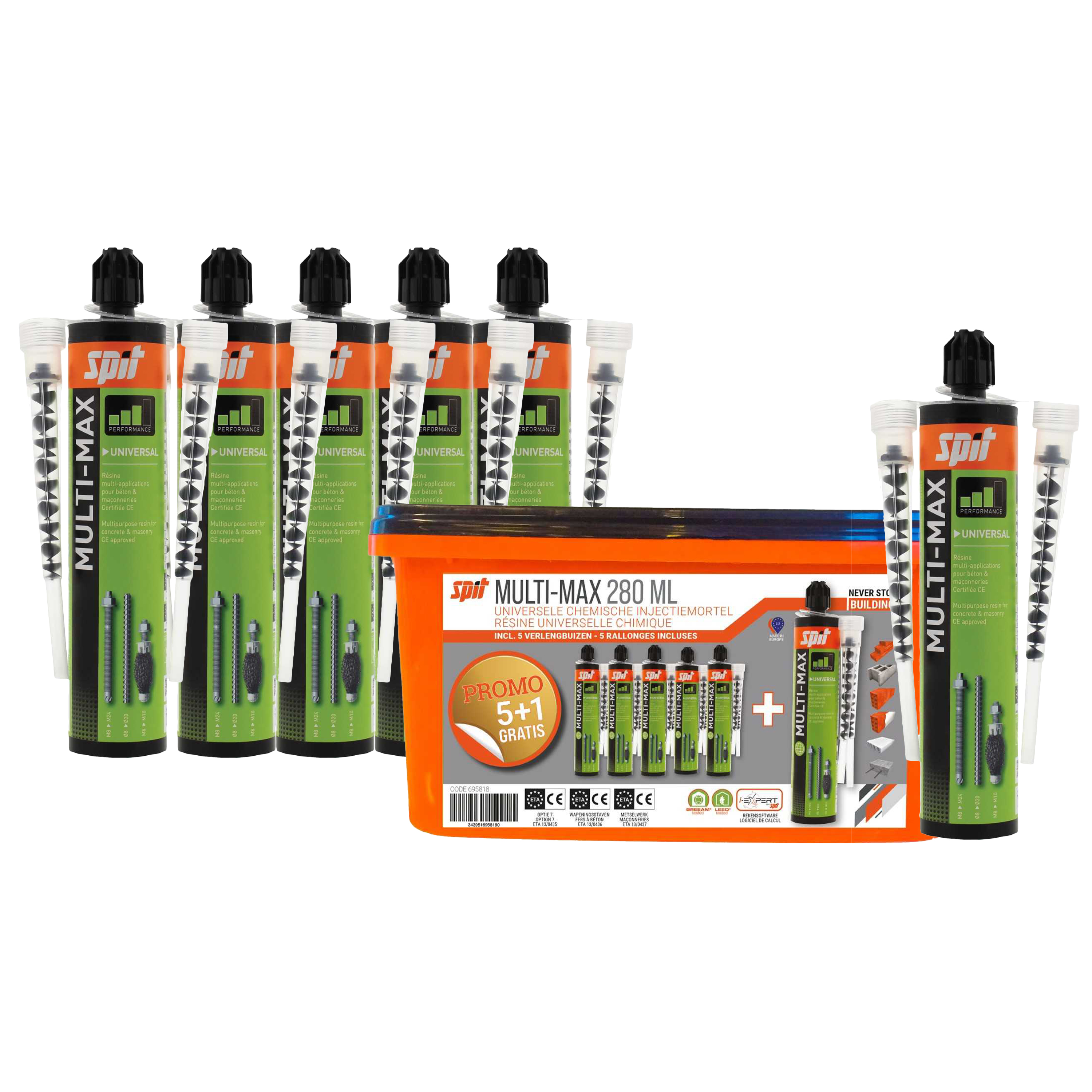 Spit Bevestiging 695818 Multimax 280 ML mélange chimique 5+1 en amidonnier