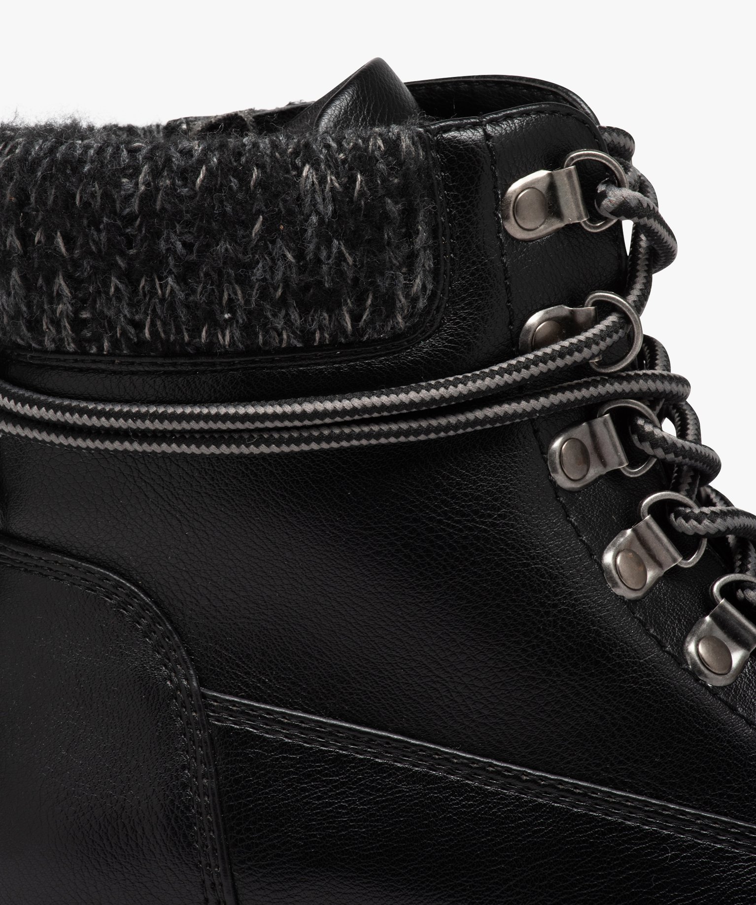 Boots femme unies avec col en maille et lacets de montagne noir | GEMO