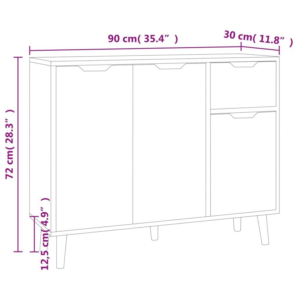 vidaXL Sideboard Sideboard Hochglanz-Weiß 90x30x72 cm Holzwerkstoff (1 St)