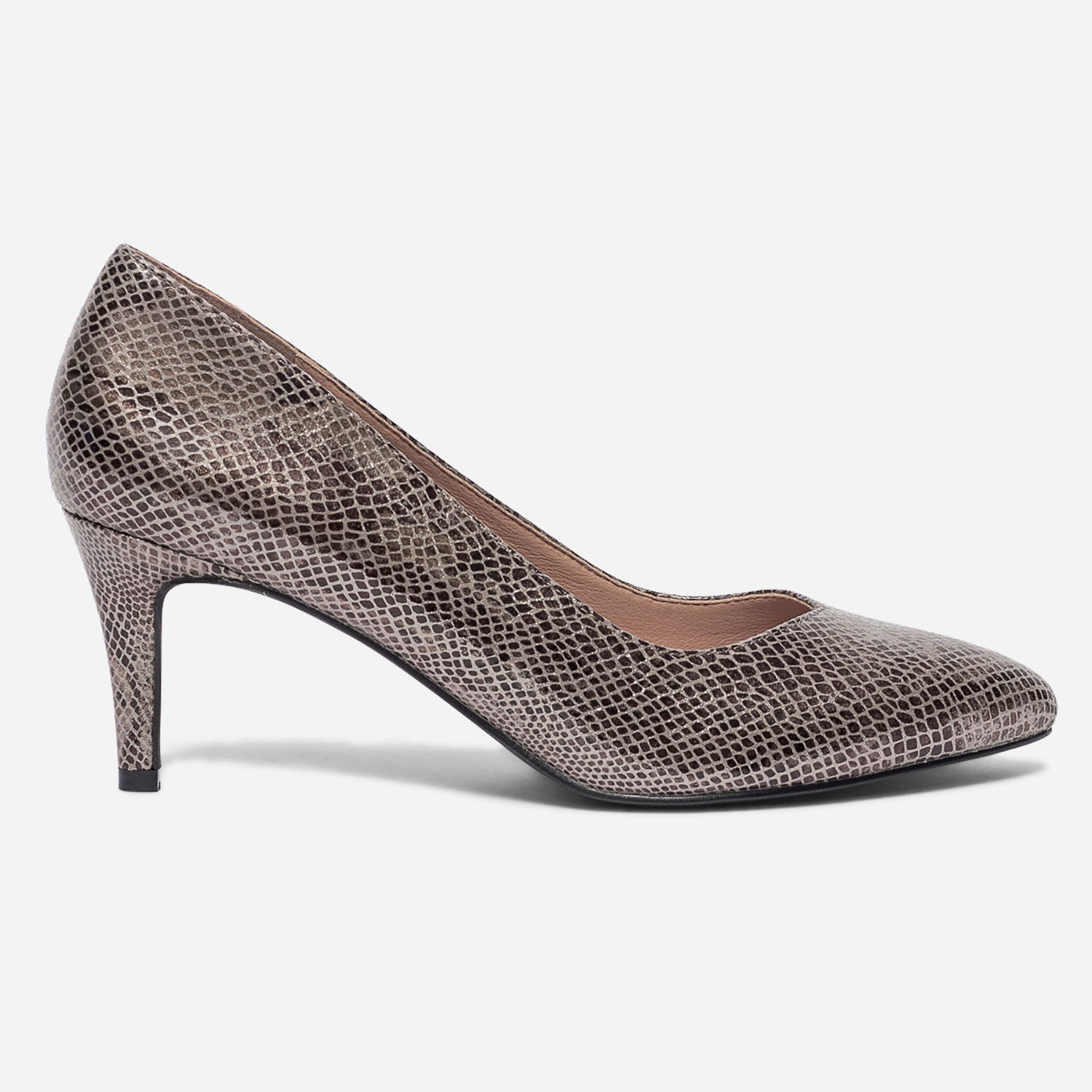 Escarpin taupe effet python métallisé à bout pointu