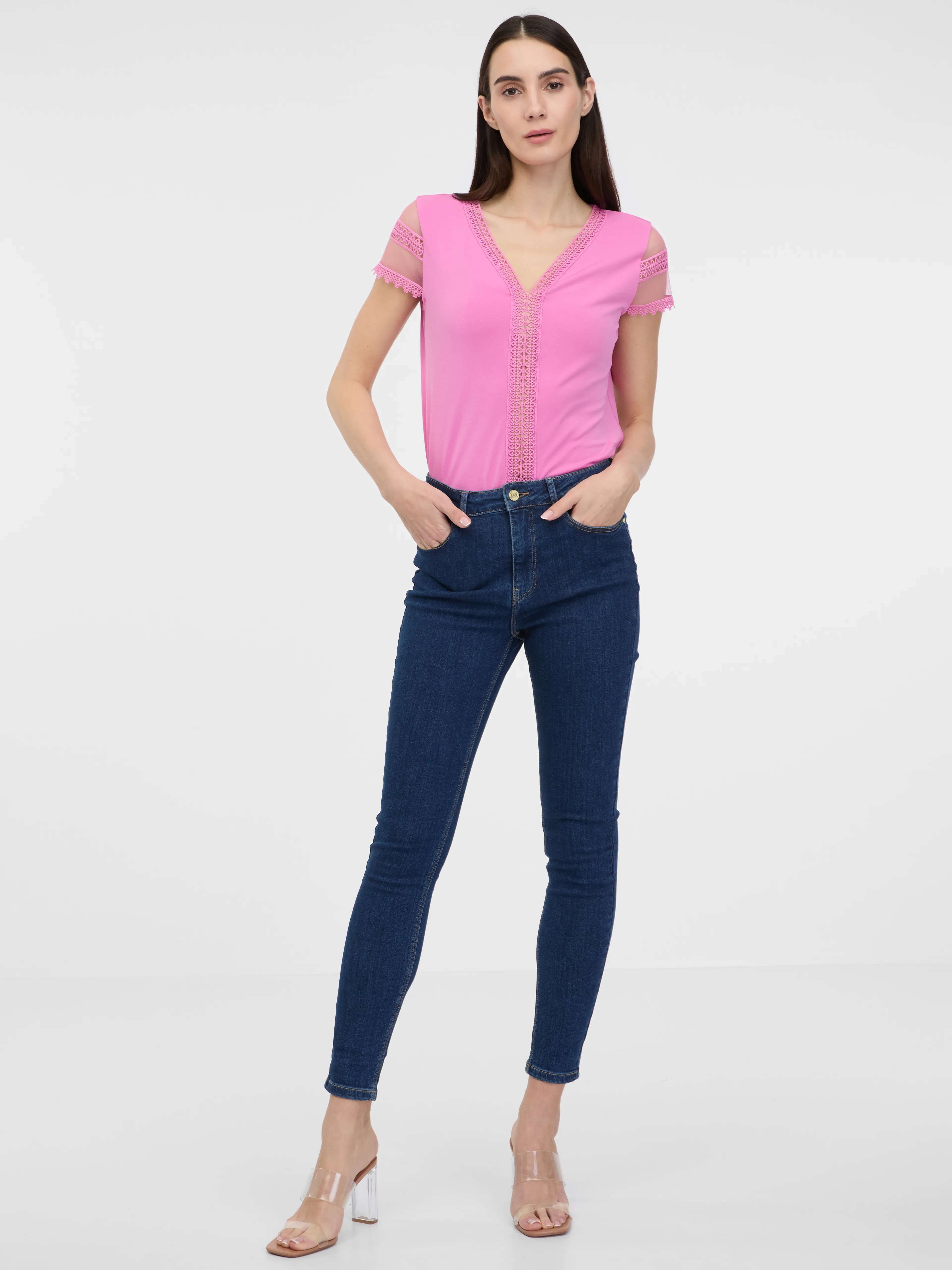 Rosa Damen-T-Shirt mit kurzen Ärmeln ORSAY