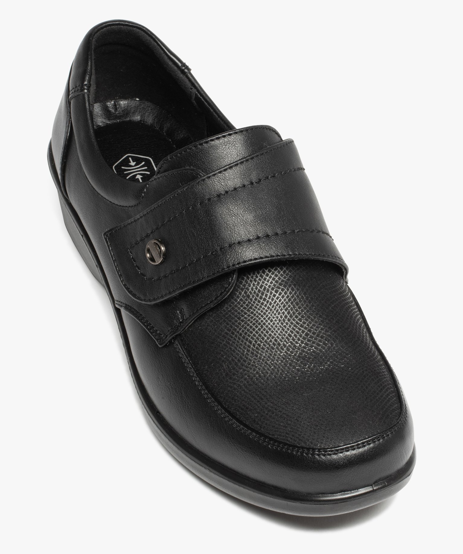 Derby confort avec fermeture scratch avec large talon femme noir | GEMO