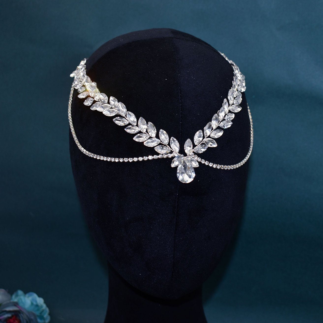HOHEA H Haarband silberner Haarschmuck, Hochzeits-Haarschmuck, Braut-Haarschmuck, 1-tlg., Silberner Haarschmuck, eleganter Haarschmuck für Damen, Silbernes Haarband, Haarkamm, Kristallanhänger, Haarschmuck