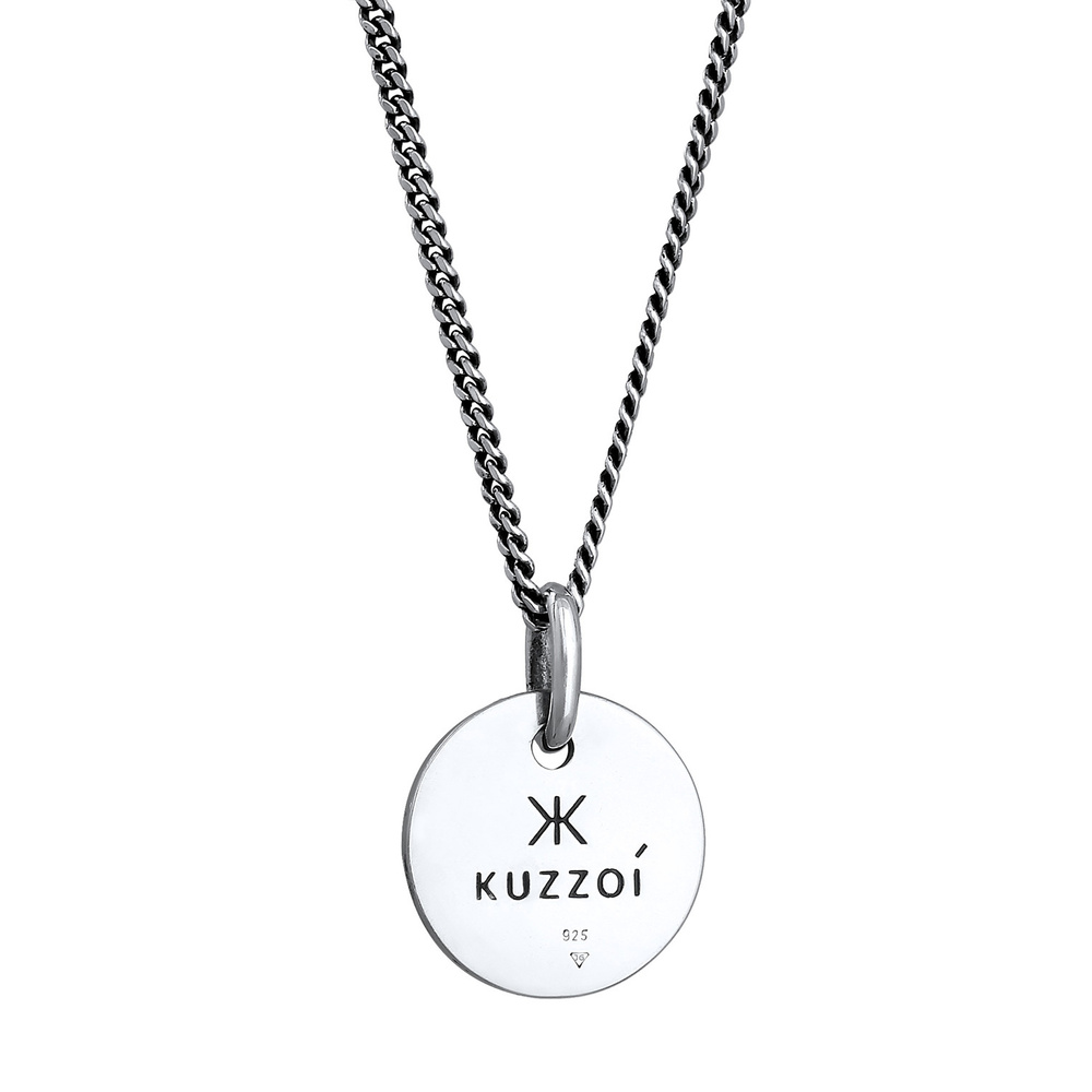 KUZZOI KUZZOI Collier Pendentif homme pièce chiffres romains en argent 925 sterling oxyd collier