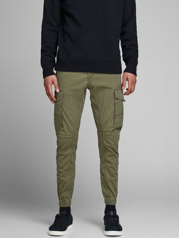 Jack & Jones Hose Cargo Jogger Pants PAUL FLAKE AKM 542 Twill Gummibund in Olive günstig kaufen