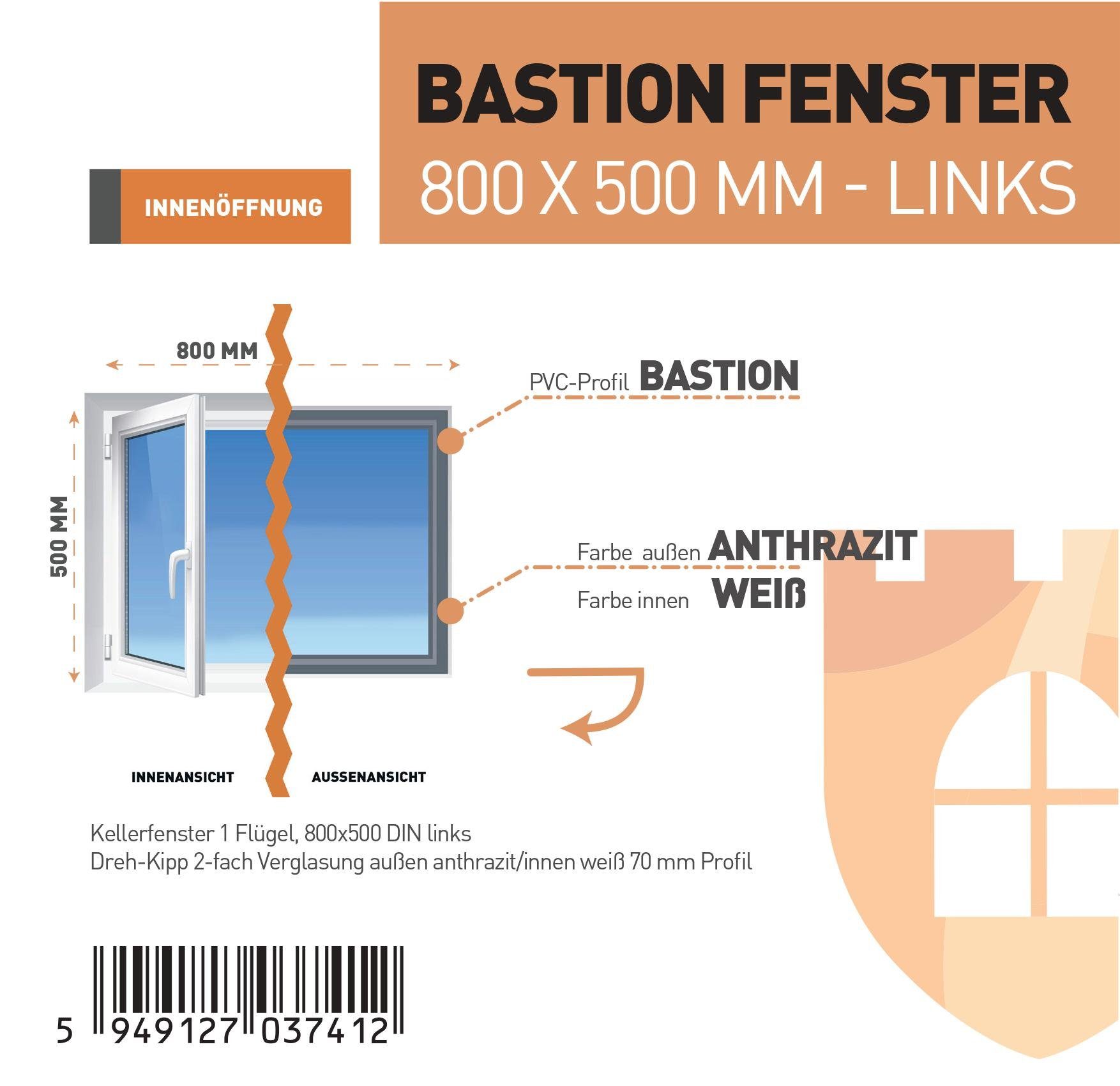 SN DECO GROUP Kellerfenster 1 Flügel, 800x500, außen anthrazit/innen weiß, 70 mm Profil, (Set), RC2 Sicherheitsbeschlag, Hochwertiges 5-Kammer-Profil