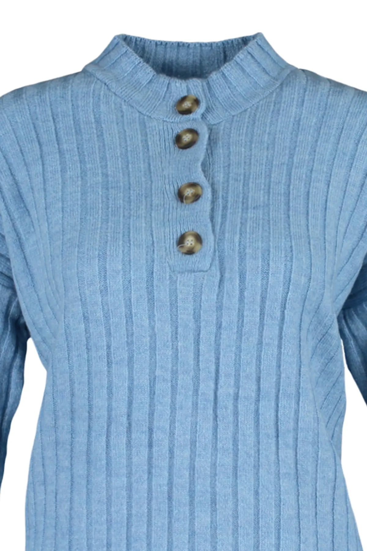 Trendyol Modest  Gerippter Strickpullover mit blauem Kragen und Knöpfen TCTAW23AK00035