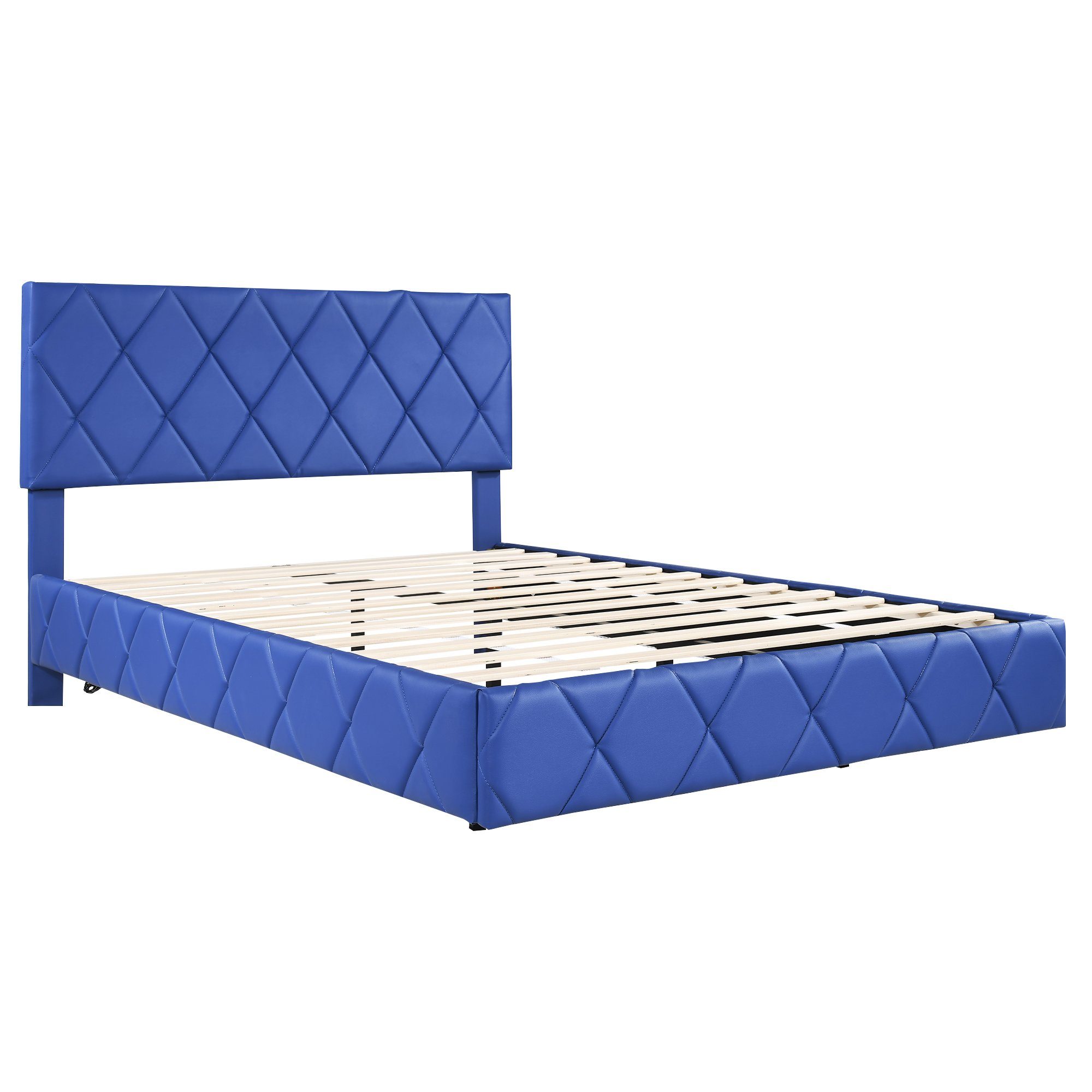 Merax Polsterbett Kunstleder mit Lattenrost, Doppelbett 140x200cm gepolstert mit LED, Bettgestell