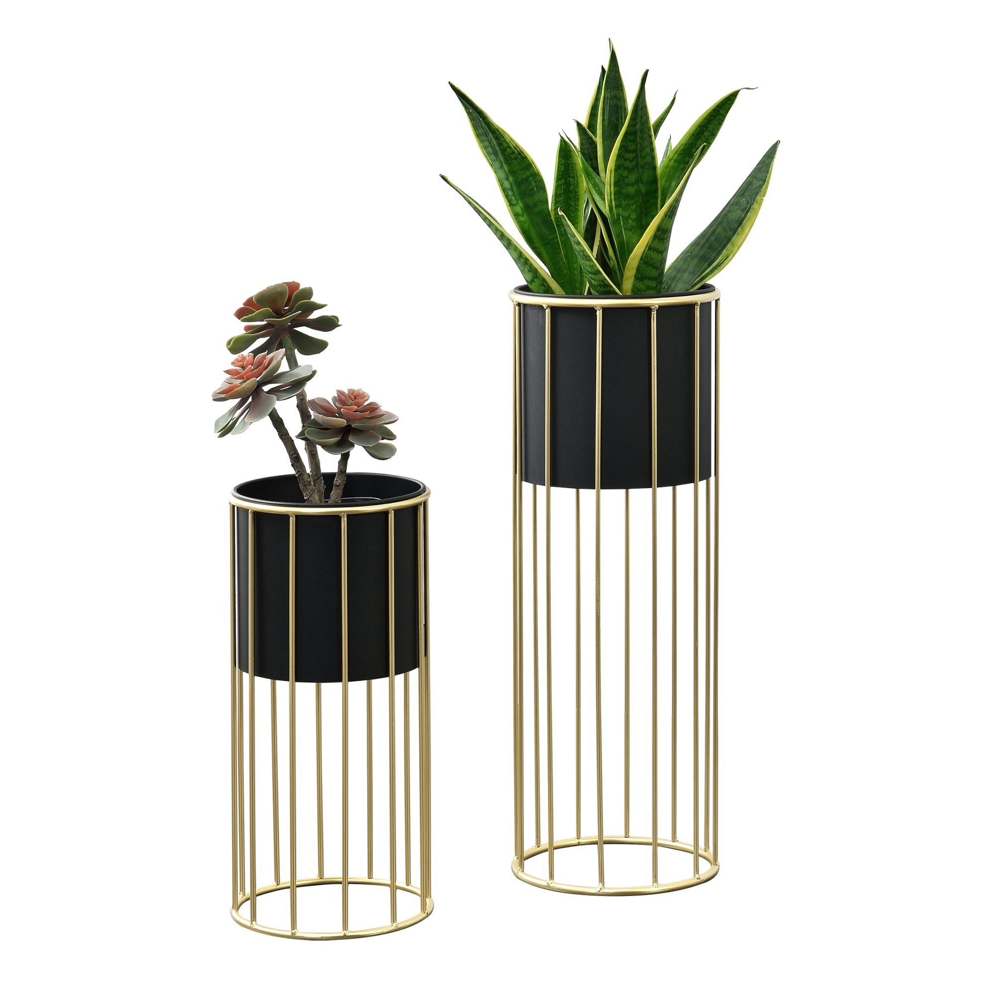 en.casa Blumenständer (Set, 2er), Mortsel Pflanzenständer 2er Set Metall Schwarz/Goldfarben