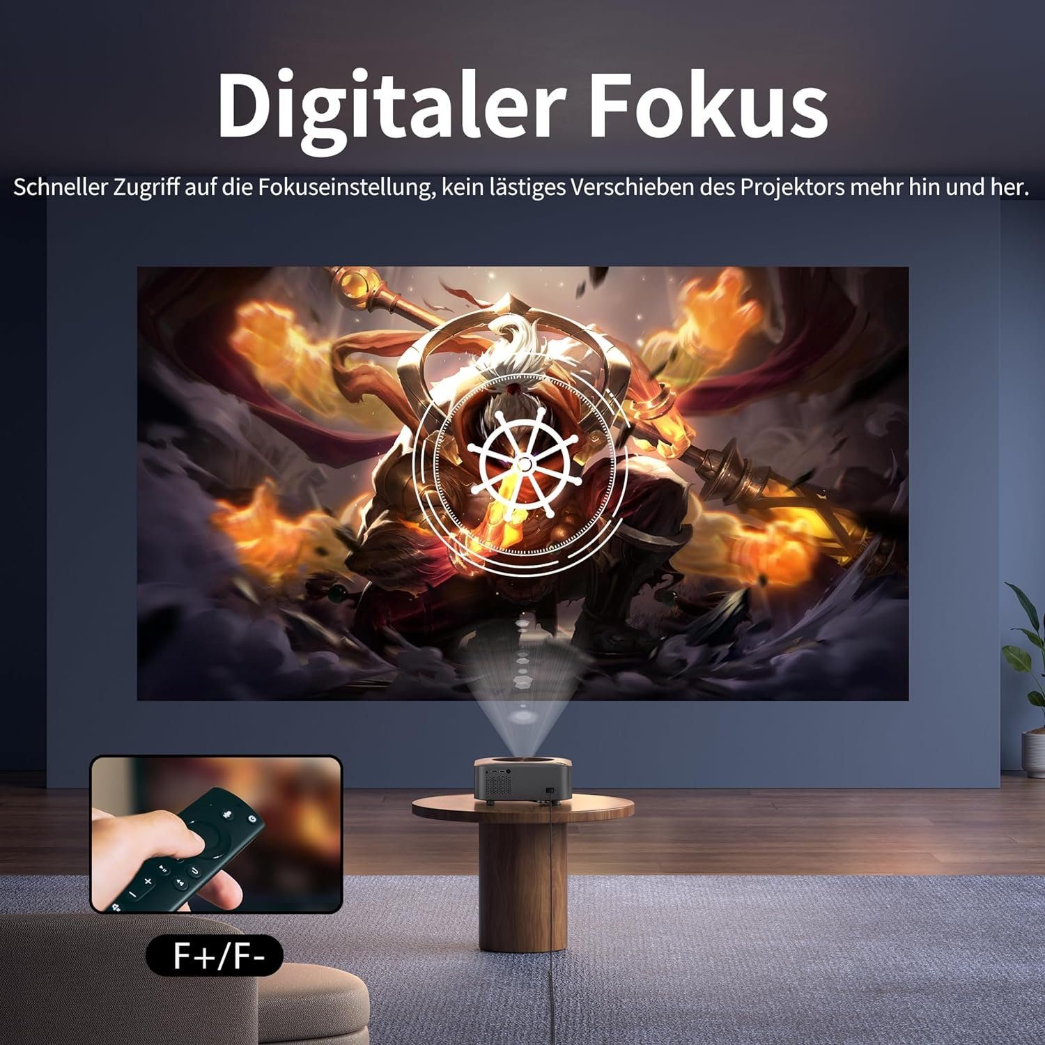 sainyer 4K mit Android 12.0 OS 4GB RAM 32GB ROM, [Digital Focus] Portabler Projektor (500 lm, 20000:1, 3840 x 2160 px, mit WiFi-6,Bluetooth 5.0 4K 8K-Unterstützung,Outdoor ZOOM 300)