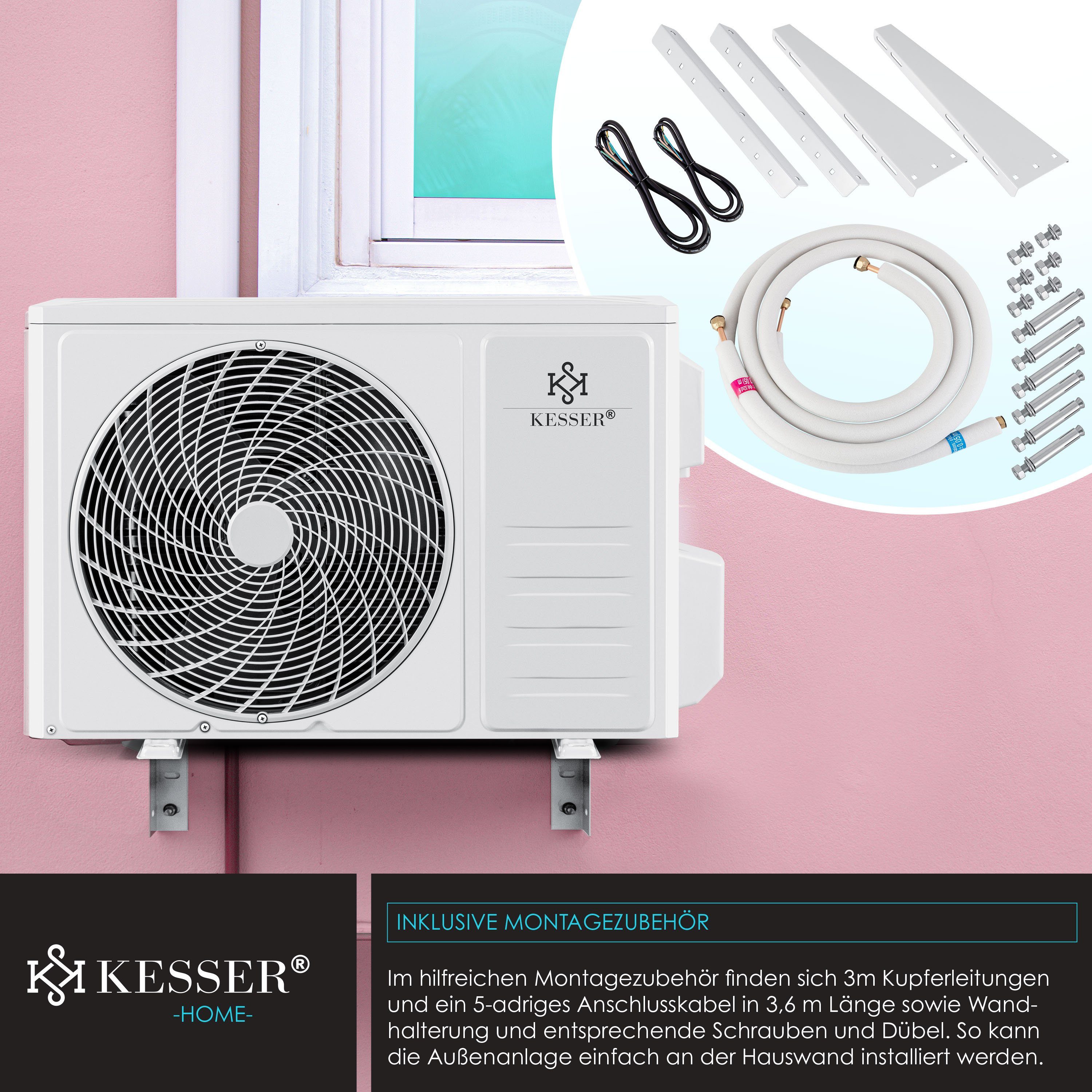 KESSER Split-Klimagerät, Klimaanlage Klimagerät Split mit WiFi/App Funktion