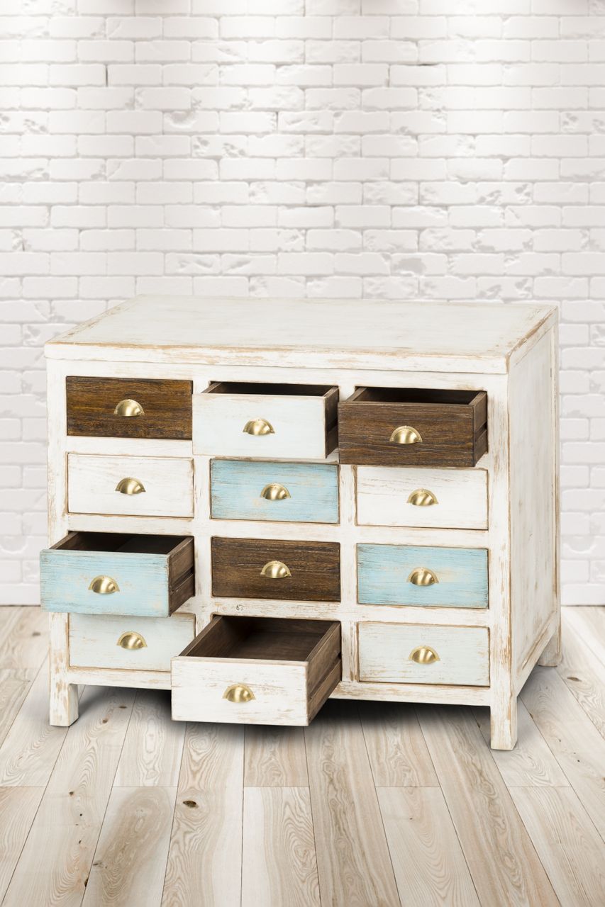PureHaven Kommode 110x43x90 cm im Vintage Style Unikat aus Vollholz handgefertigt stilvolles Design Kieferholz standsicher und stabil