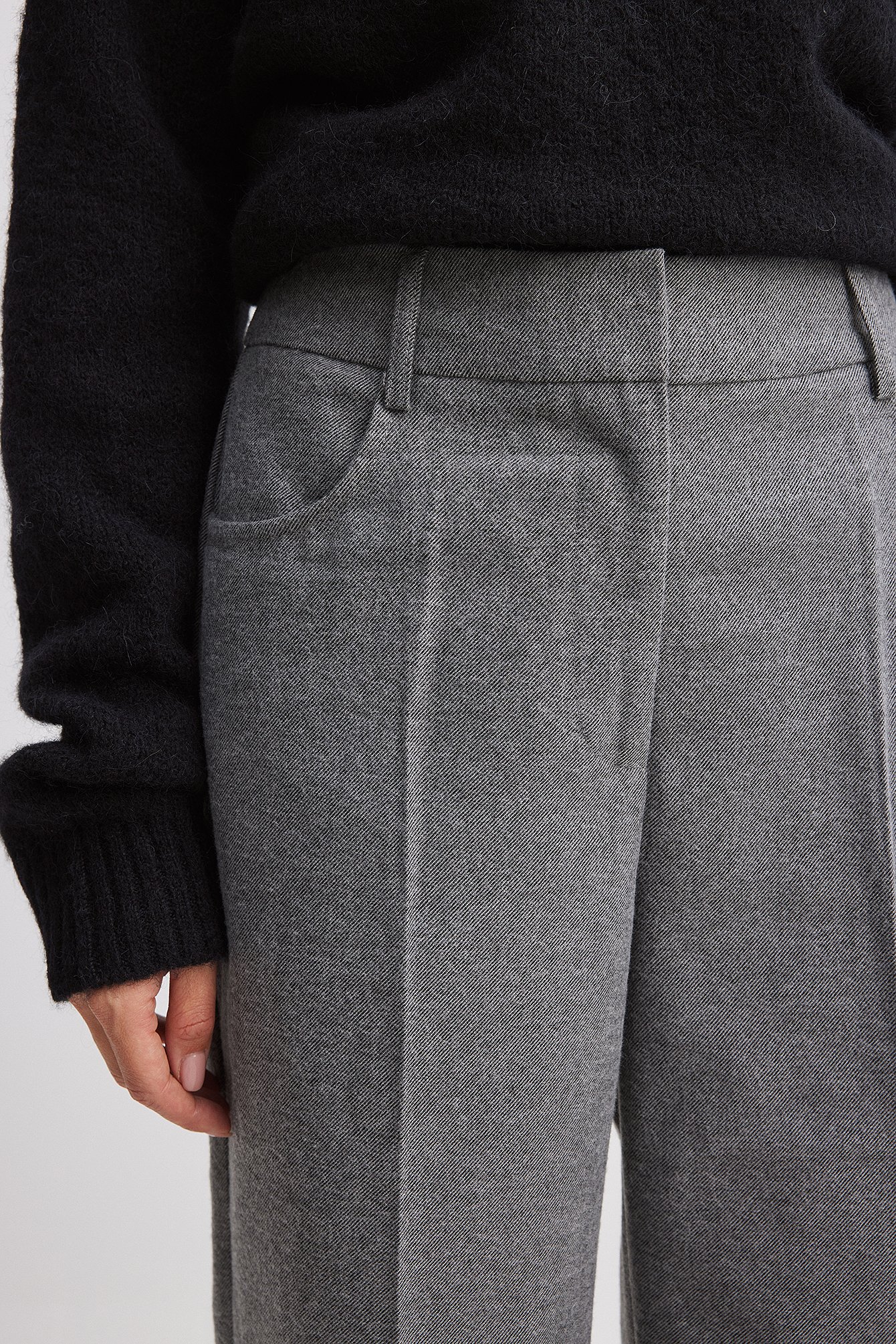 Flanellhose mit weitem Bein und hoher Taille
