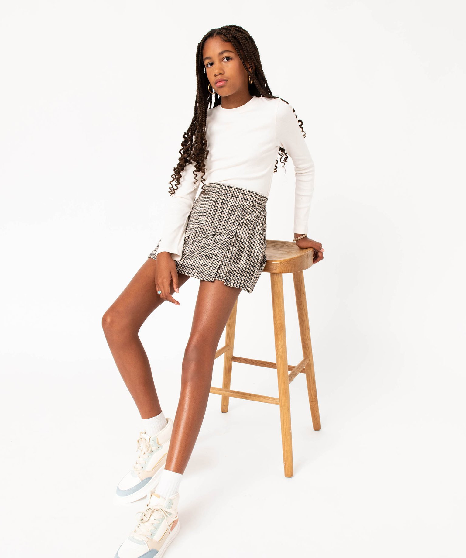 Jupe short à motif pied de poule fille carreaux | GEMO