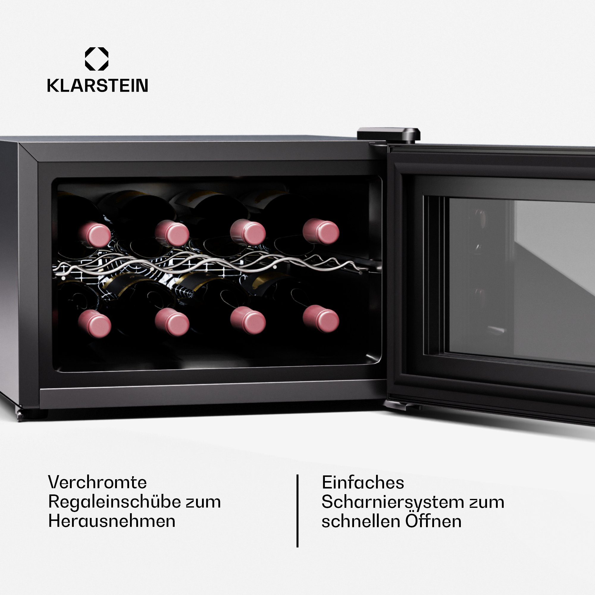 Klarstein Weinkühlschrank Shiraz 8 Uno, für 8 Standardflaschen á 0,75l,Wein Flaschenkühlschrank Weintemperierschrank Weinschrank Kühlschrank