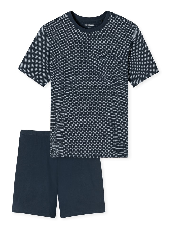 Schiesser Pyjama Schlafanzug kurz - Comfort Essentials in nachtblau günstig kaufen