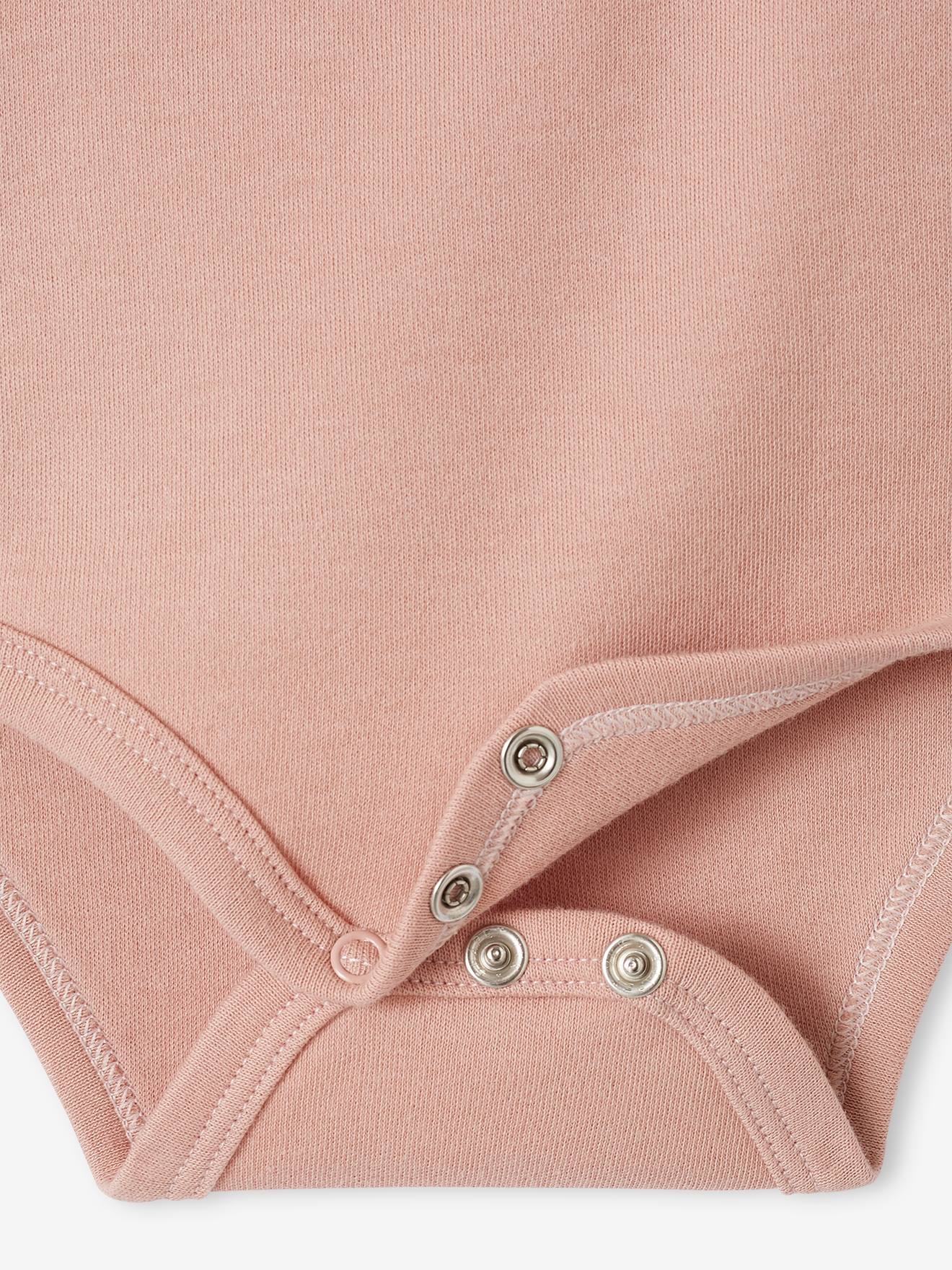Lot de 3 bodies manches longues bébé en coton bio ouverture naissance rose poudré