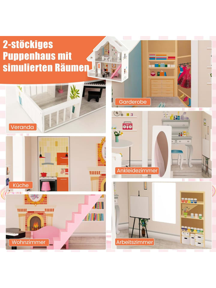 COSTWAY Puppenhaus ab 3 Jahren 81x30x86cm in Weiß günstig kaufen onesize
