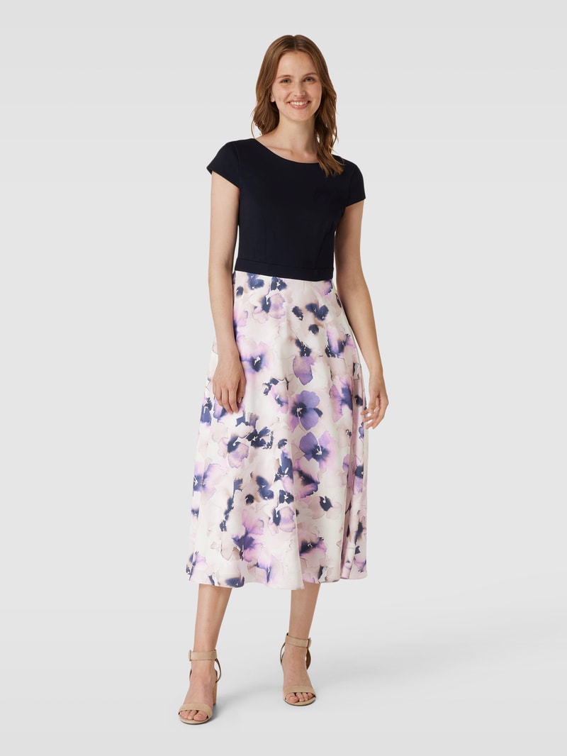 Cocktailkleid aus Viskose-Mix mit Stretch-Anteil im 2-in-1-Look in marineblau meliert