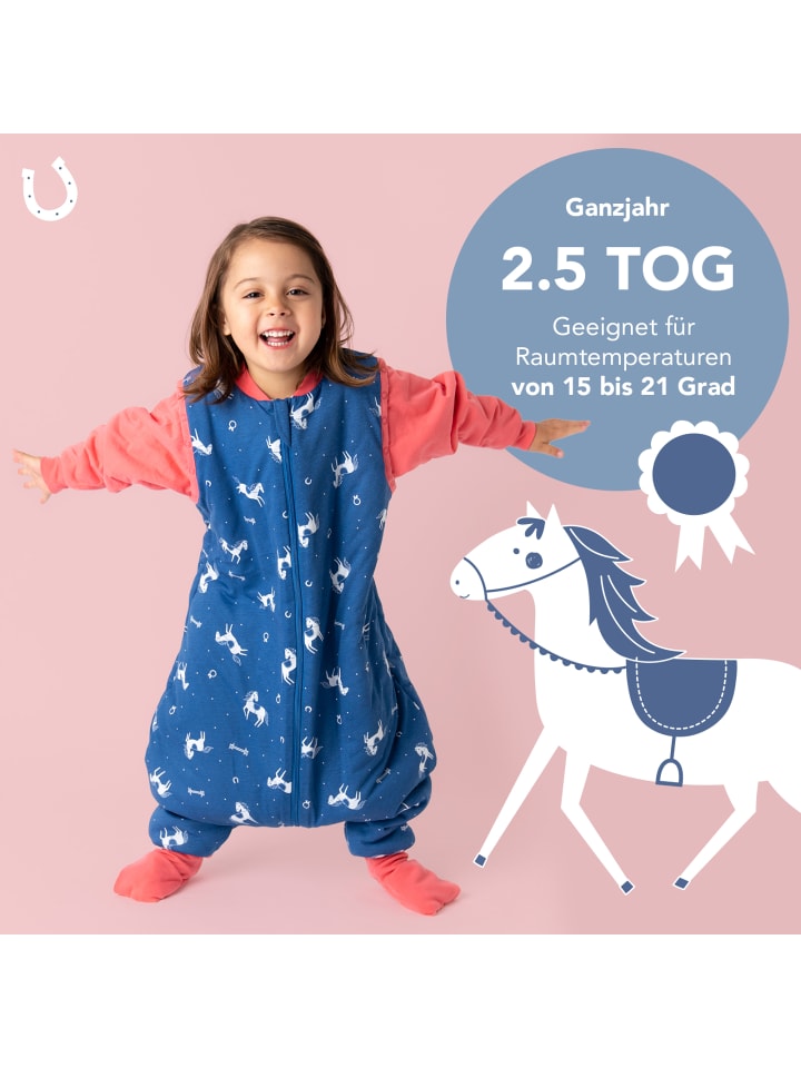 Schlummersack Schlafsack mit Füßen und umklappbaren Bündchen, 2.5 TOG in Blau günstig kaufen