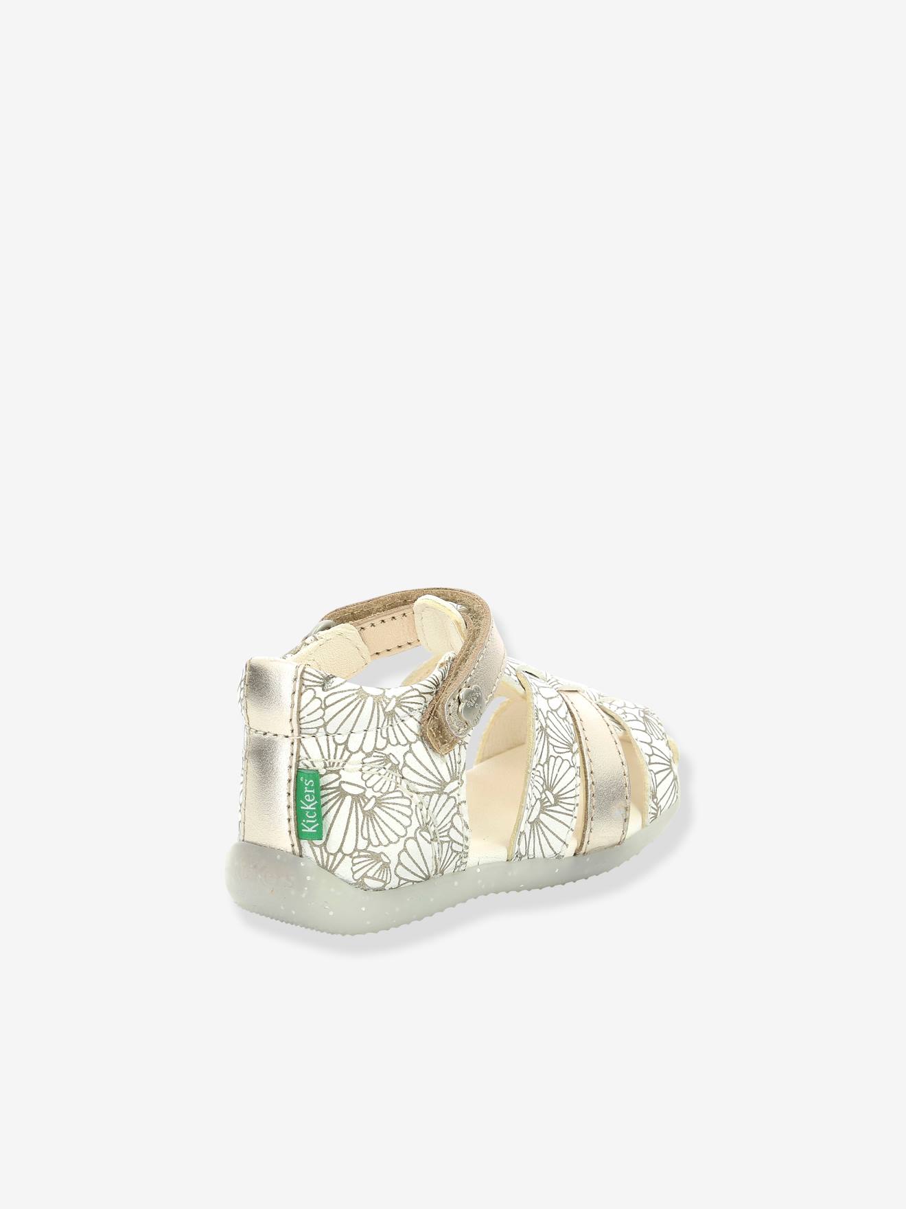 Sandales cuir bébé Bigflo-2 Iconique Biboo KICKERS® blanc argent coquillage