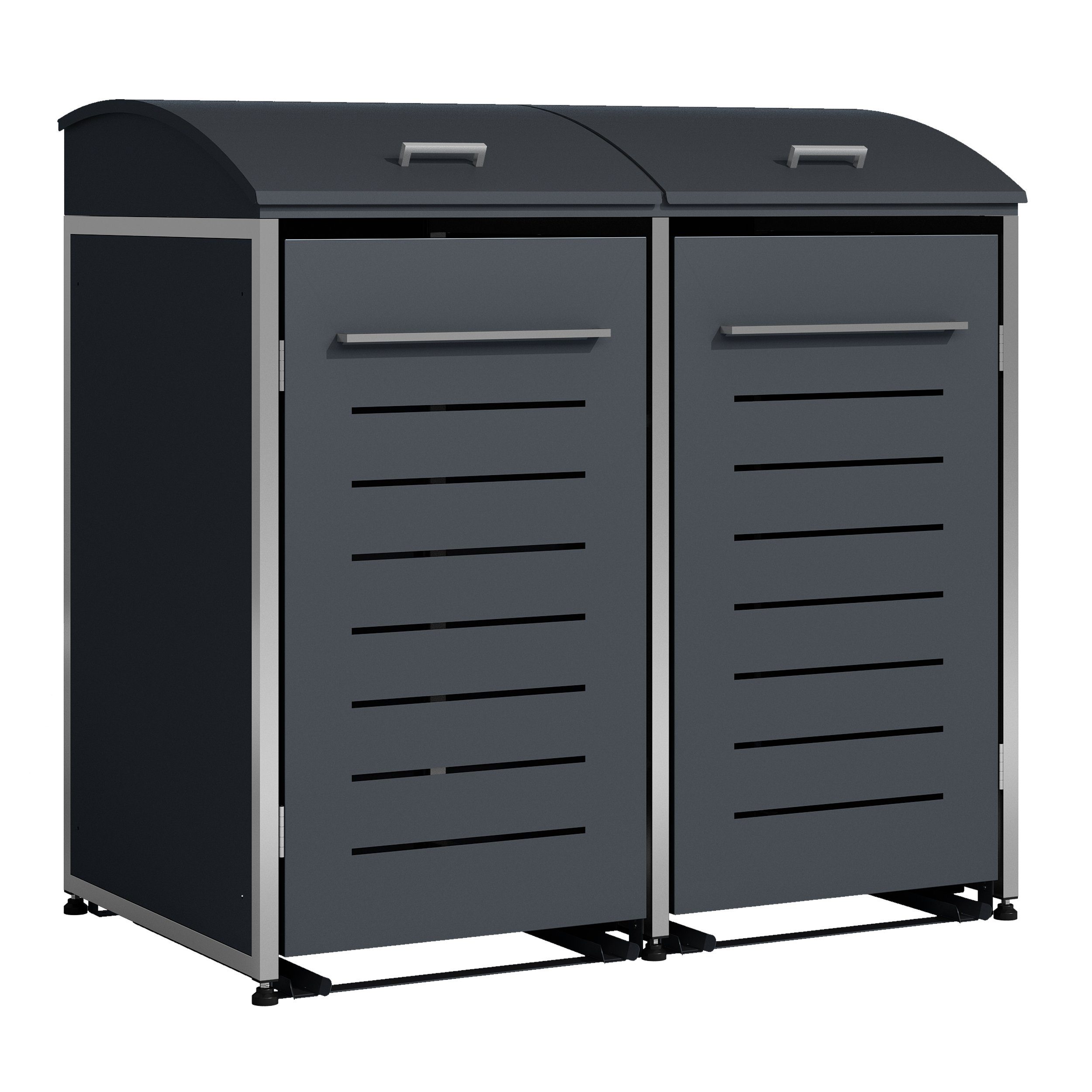 DEGAMO Mülltonnenbox KIEL, Stahl grau + Edelstahl, für 2 Tonnen 120 oder 240 Liter