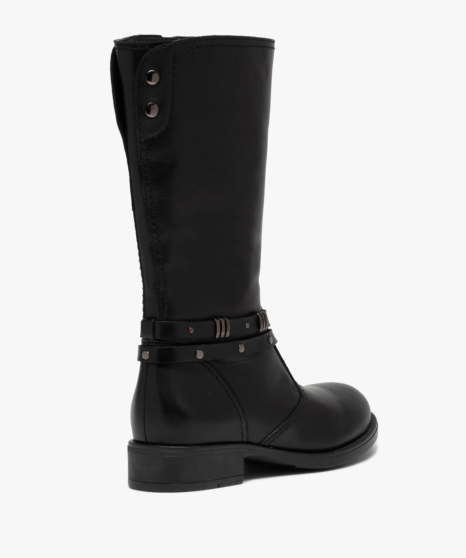 Bottes fille dessus cuir uni avec fines brides décoratives | GEMO
