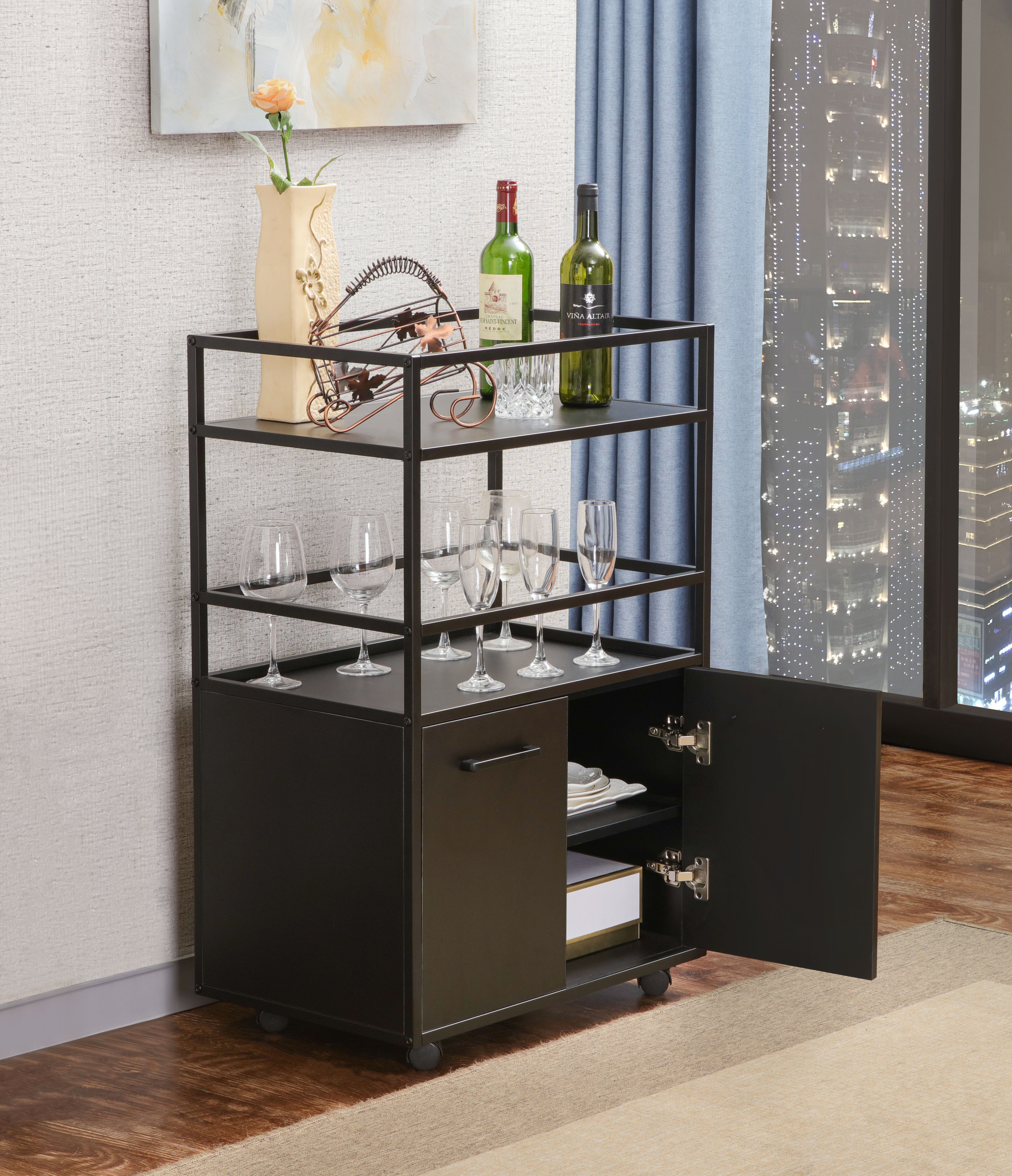 INOSIGN Barschrank Mosaik (1-St) Auf Rollen und mit zwei Einlegeböden