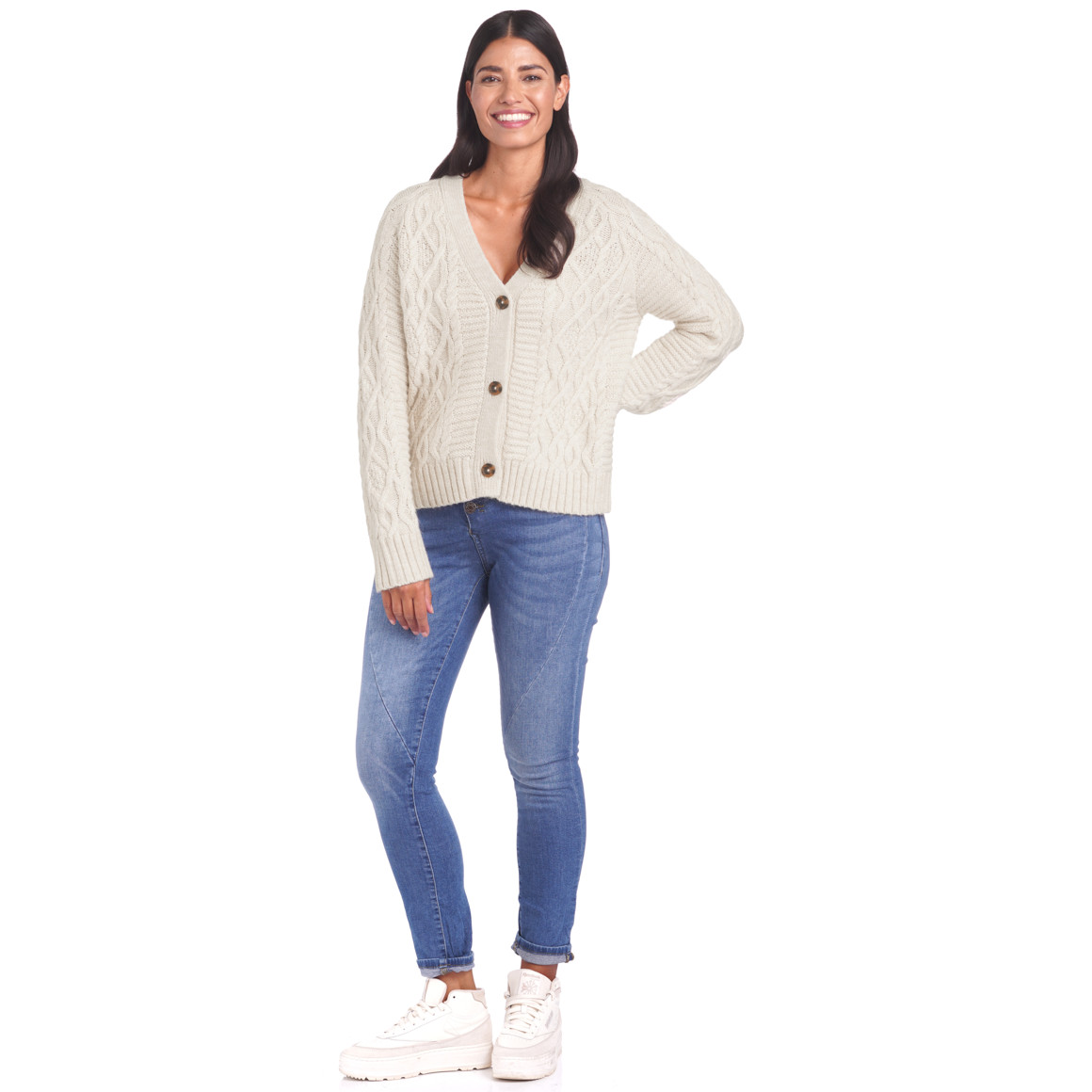 Damen Strickjacke mit Zopfmuster
