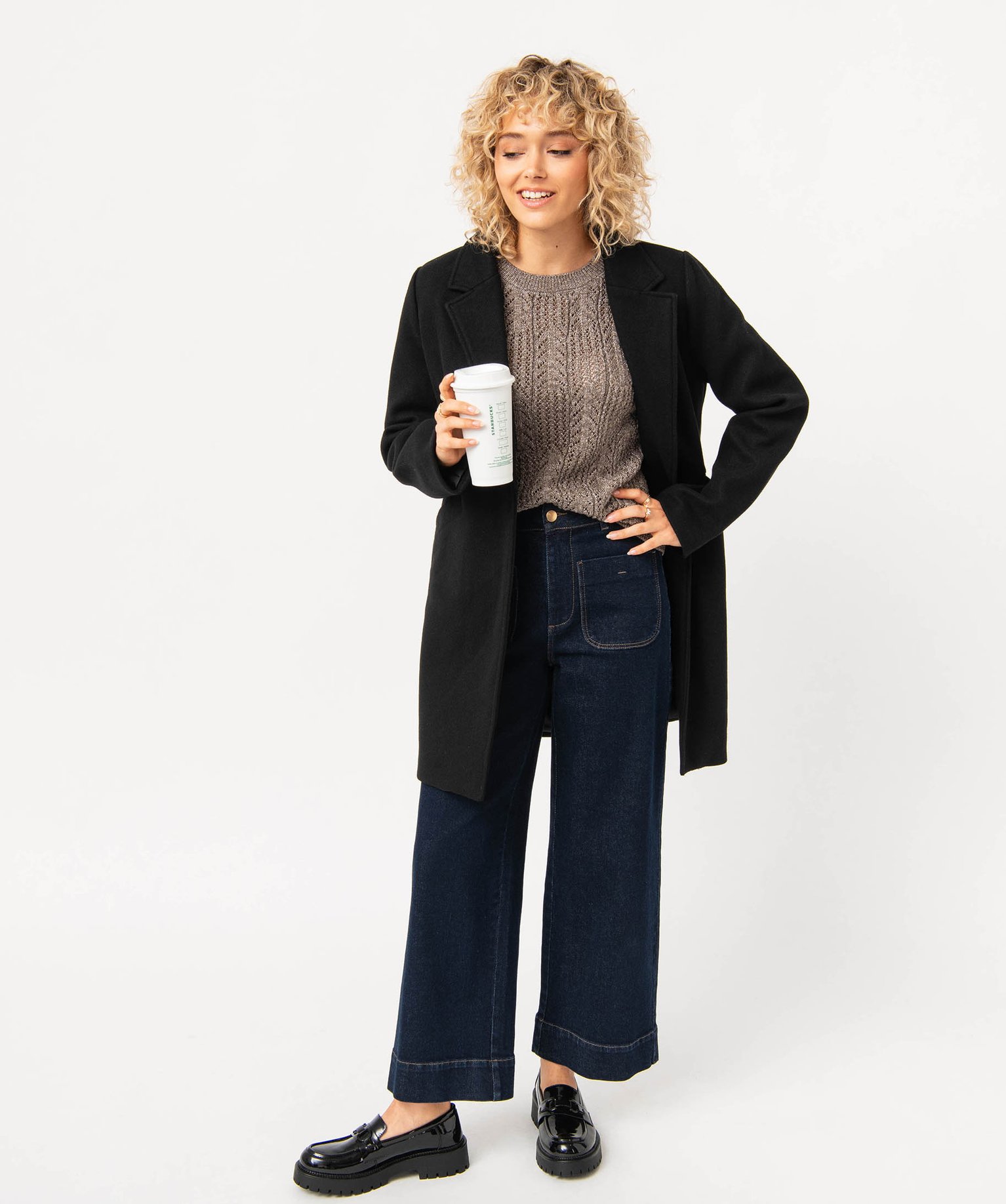 Manteau long à col tailleur femme noir | GEMO