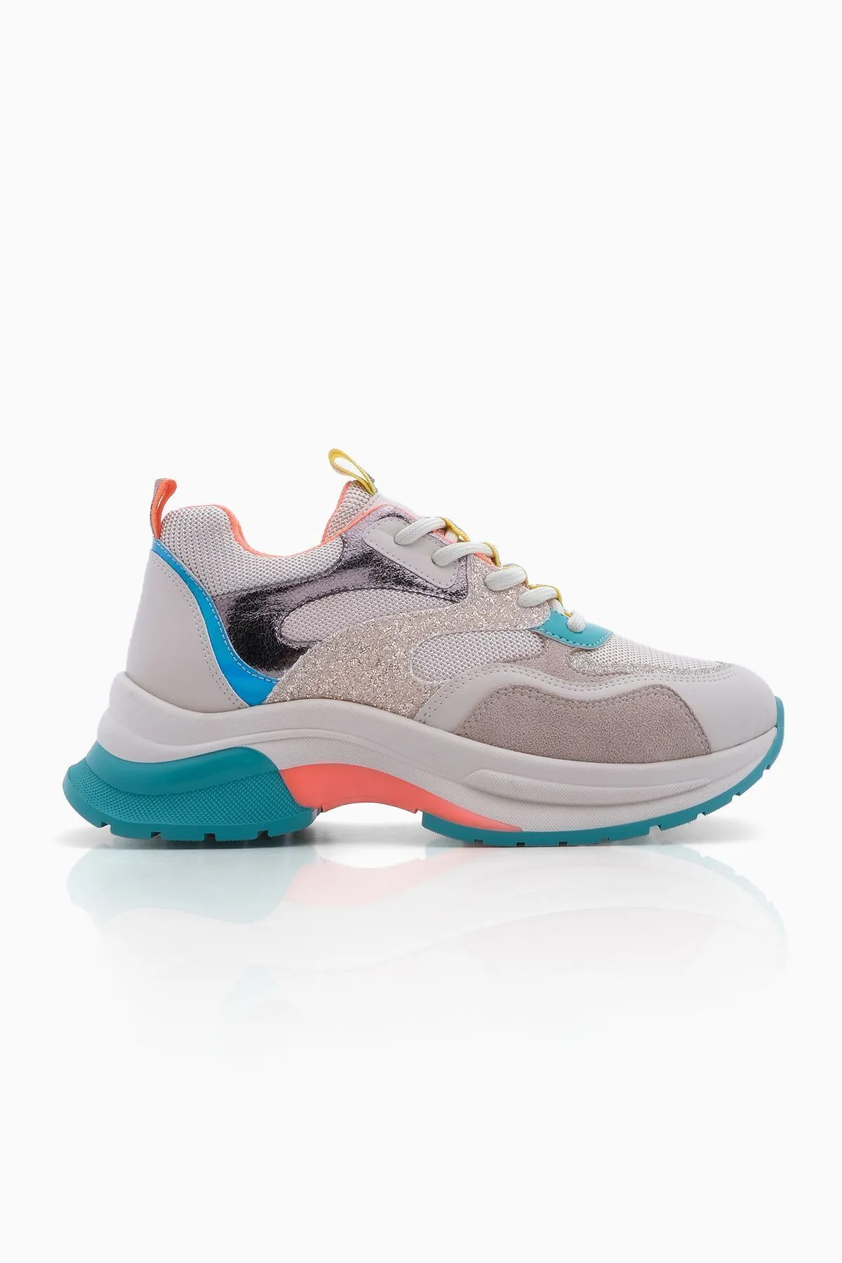 Marjin  Damen Sneaker Schnürschuh Hohe Sohle Pailletten Sportschuhe Tasep Beige