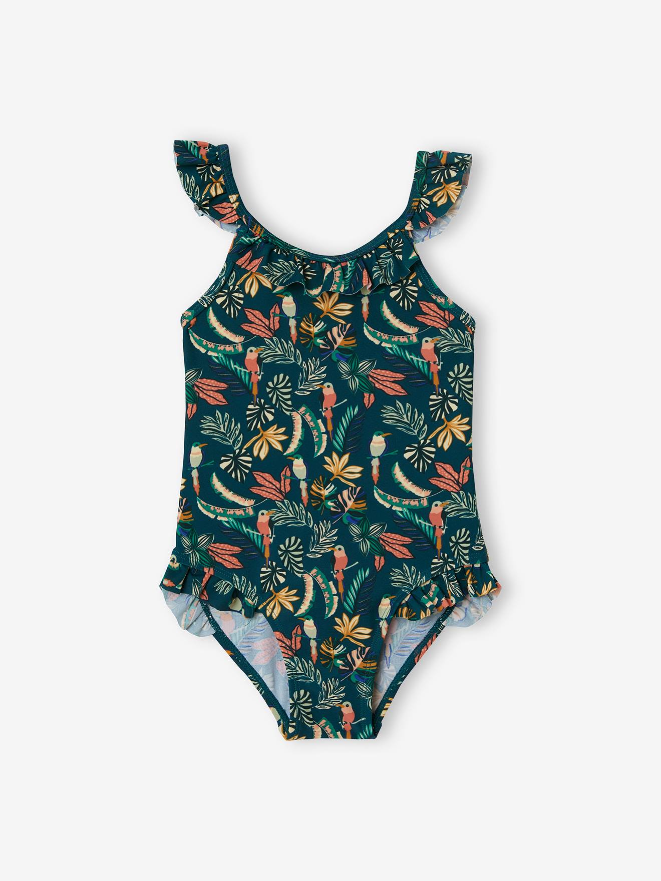 Maillot de bain 1 pièce fille capsule famille bain jungle vert fonce imprime