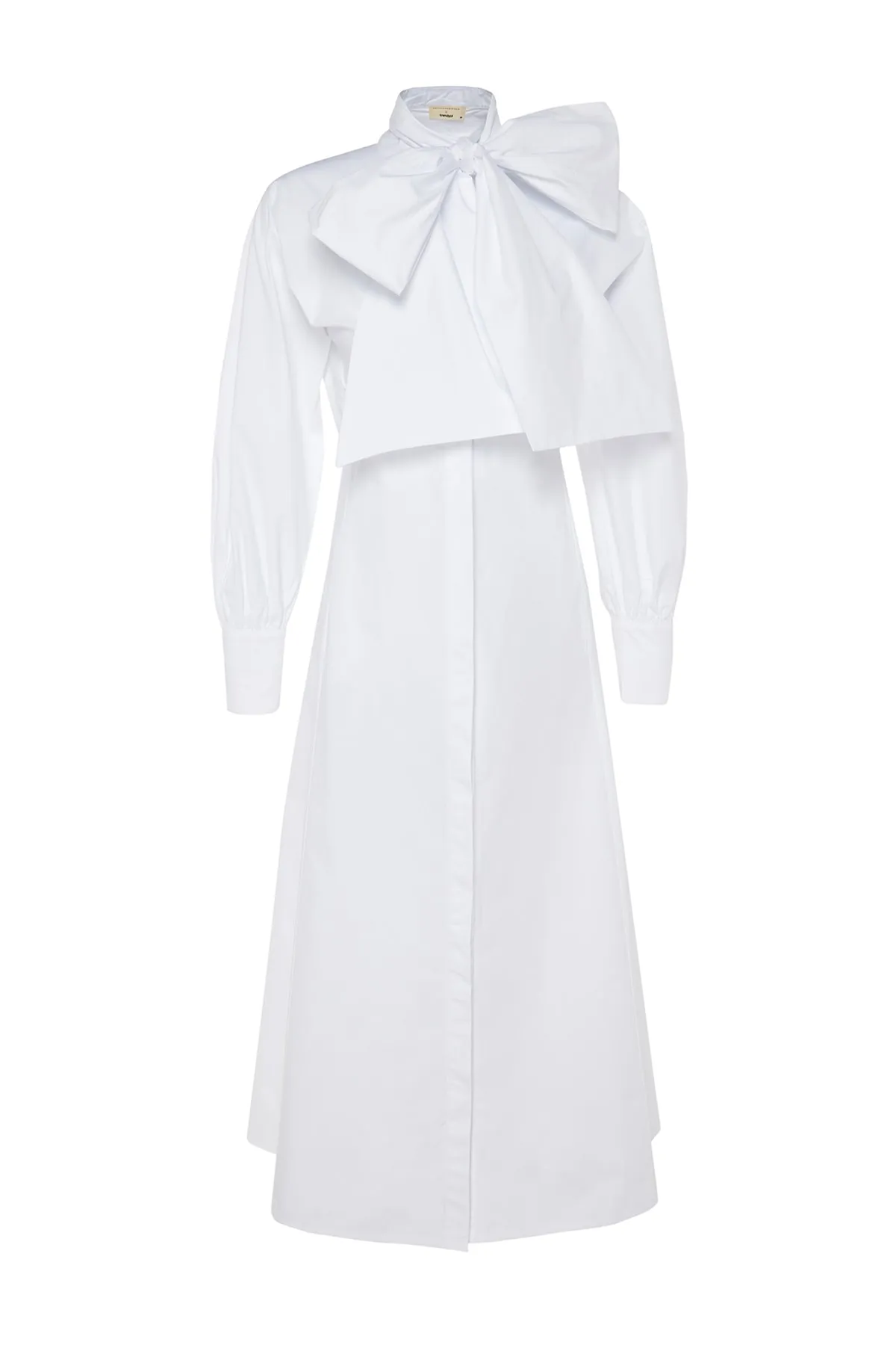 Trendyol Modest  X Kevser Sarıoglu Weißes Kleid aus 100 % gewebtem Baumwollpopeline mit breitem Gürtel TCLSS23DB00009