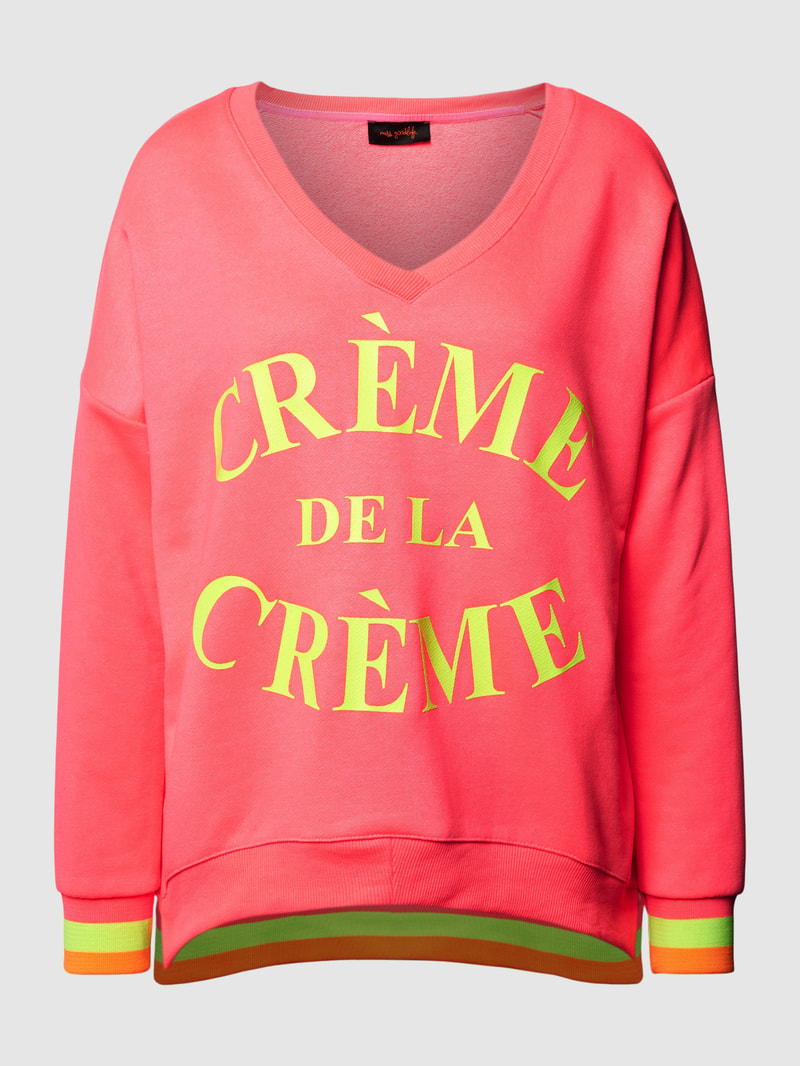 Sweatshirt mit V-Ausschnitt Modell 'Creme de la Creme' in pink