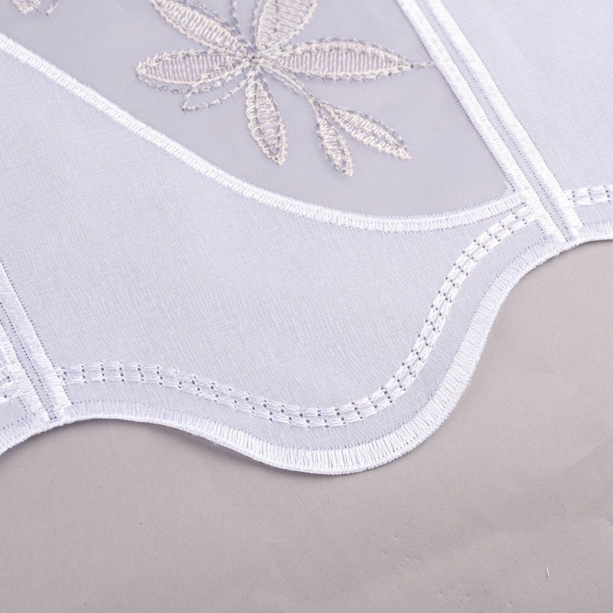 Meterware Scheibengardine Organza nähfrei Stickerei Blumen weiß beige 70cm, SCHÖNER LEBEN., stark perforiert, Stickerei/Stickstoff, bestickt
