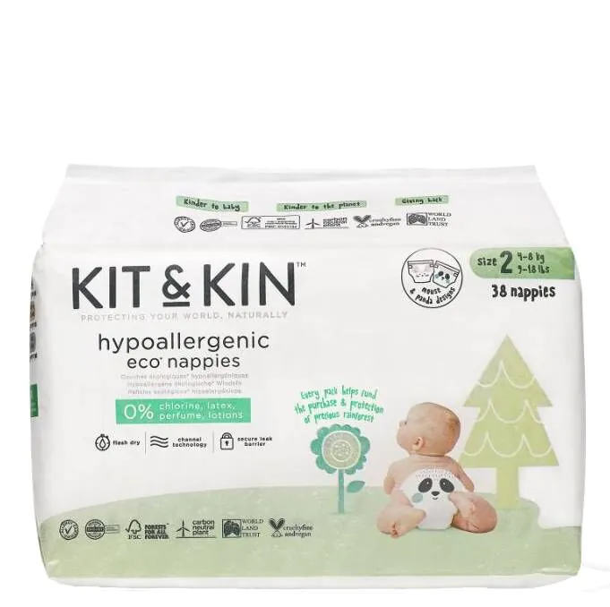 „Kit And Kin“ biologiškai skaidomos vienkartinės sauskelnės, 2 dydis, „Midi Mouse“/„Panda“
