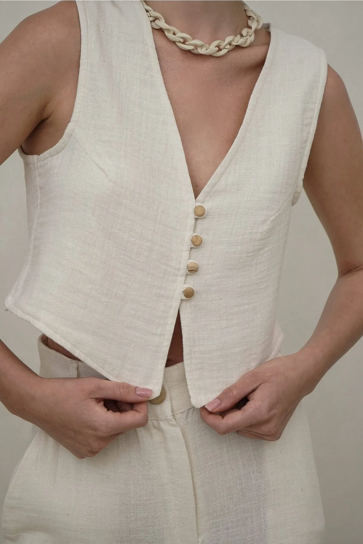 BOHEMAİ  Clover Weste-Hosen-Set aus natürlichem Musselin