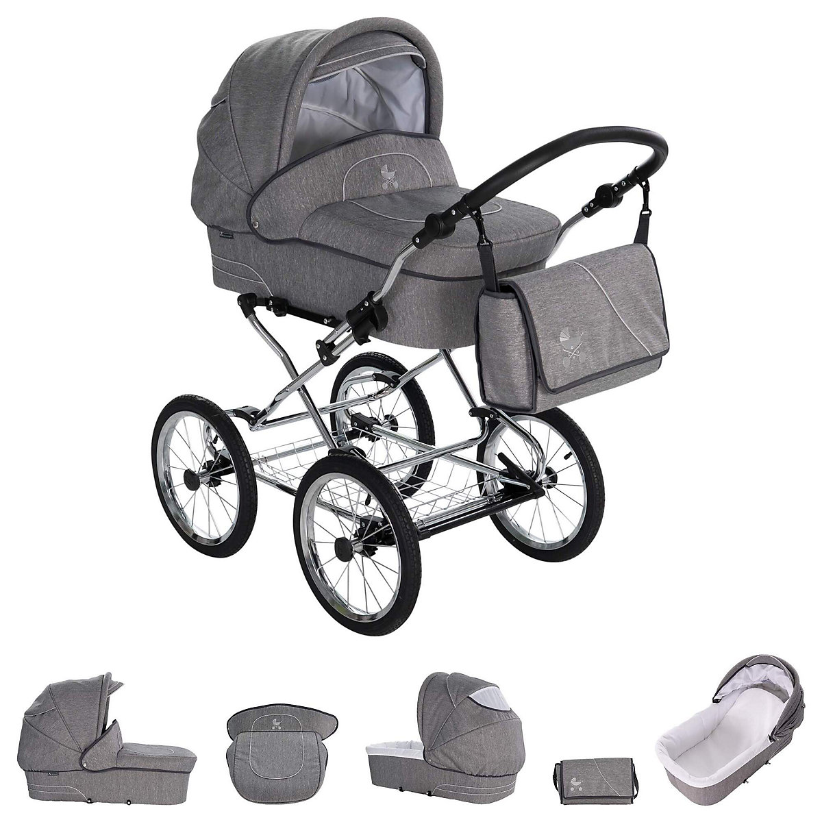 München | 3 in 1 Kombi Kinderwagen Komplettset | Nostalgie Kinderwagen Kombikinderwagen