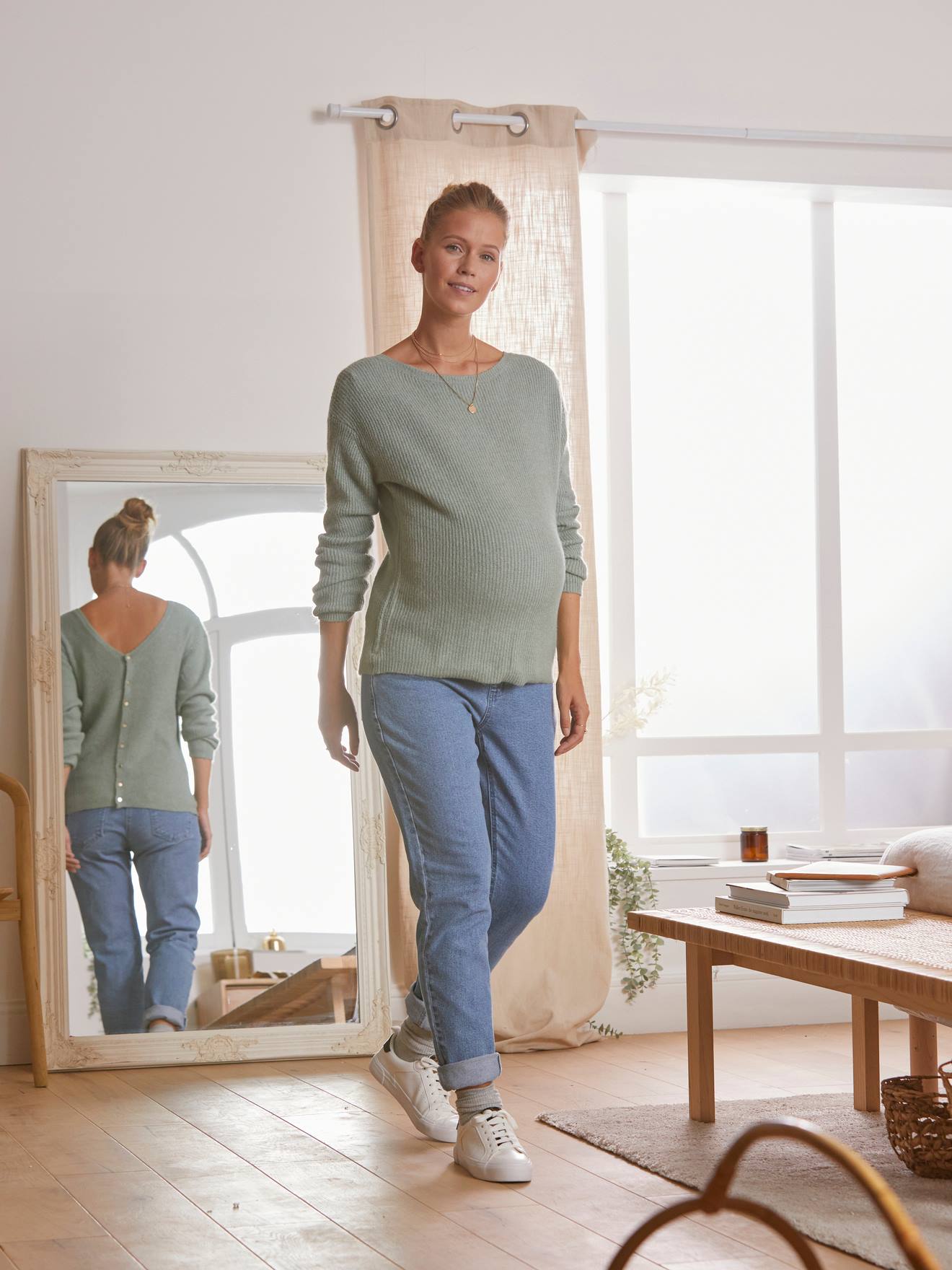 Pull devant/dos grossesse et allaitement rose