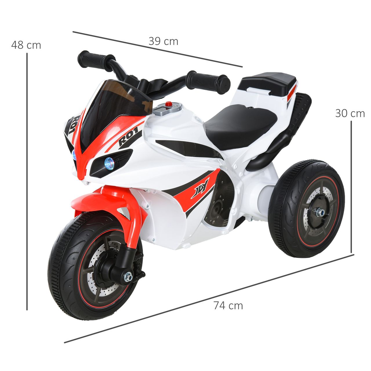 HOMCOM Rutscher Kinder-Motorad Rutscherfahrzeug Kinderfahrzeug für 18-36 Monate mit Musik Weiß 74 x 39 x 48 cm