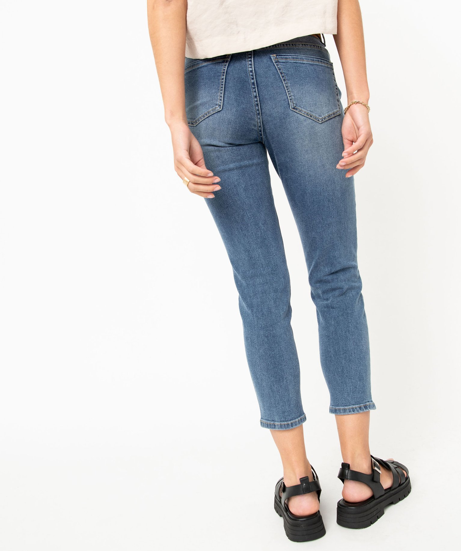 Jean slim longueur 7/8ème avec ceinture femme stone | GEMO