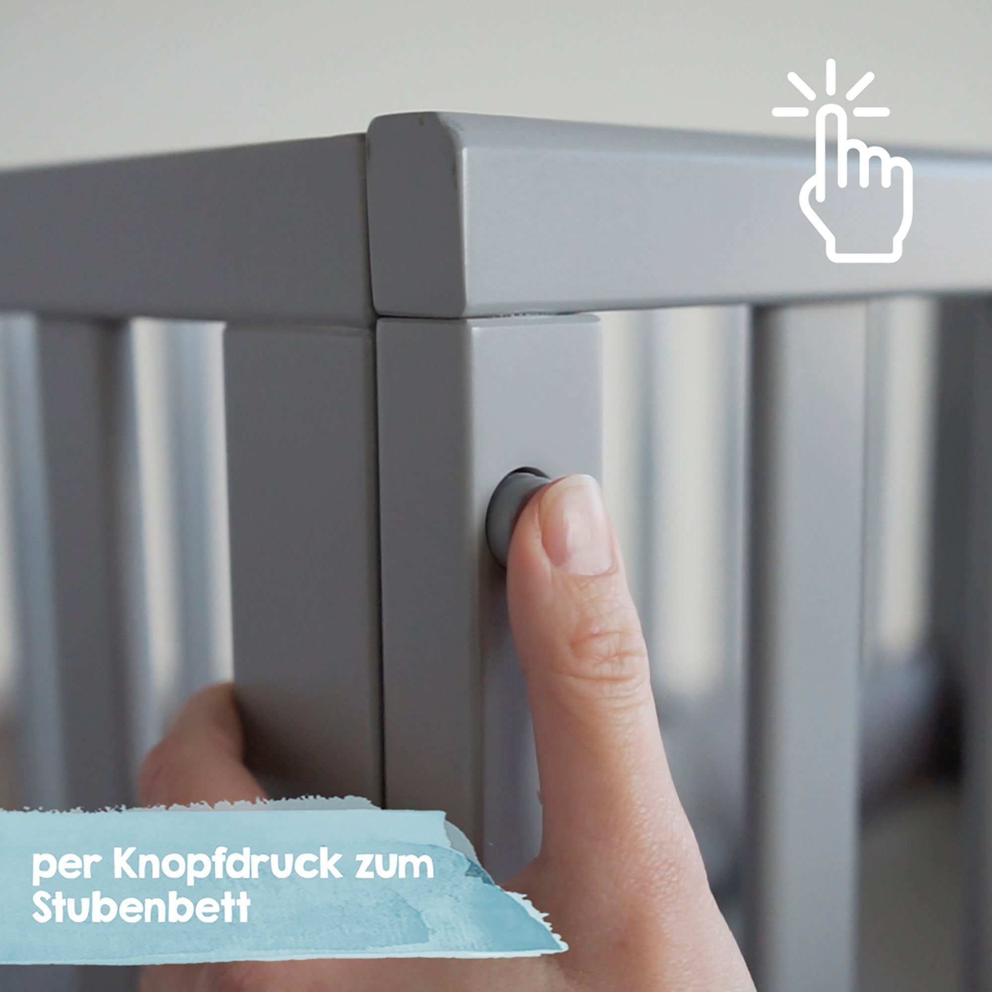 roba® Stubenbett 3in1 roba Style, weiß/silbergrau, mit 4 Rollen, Matratze, Nestchen und Sicherheitsbarriere