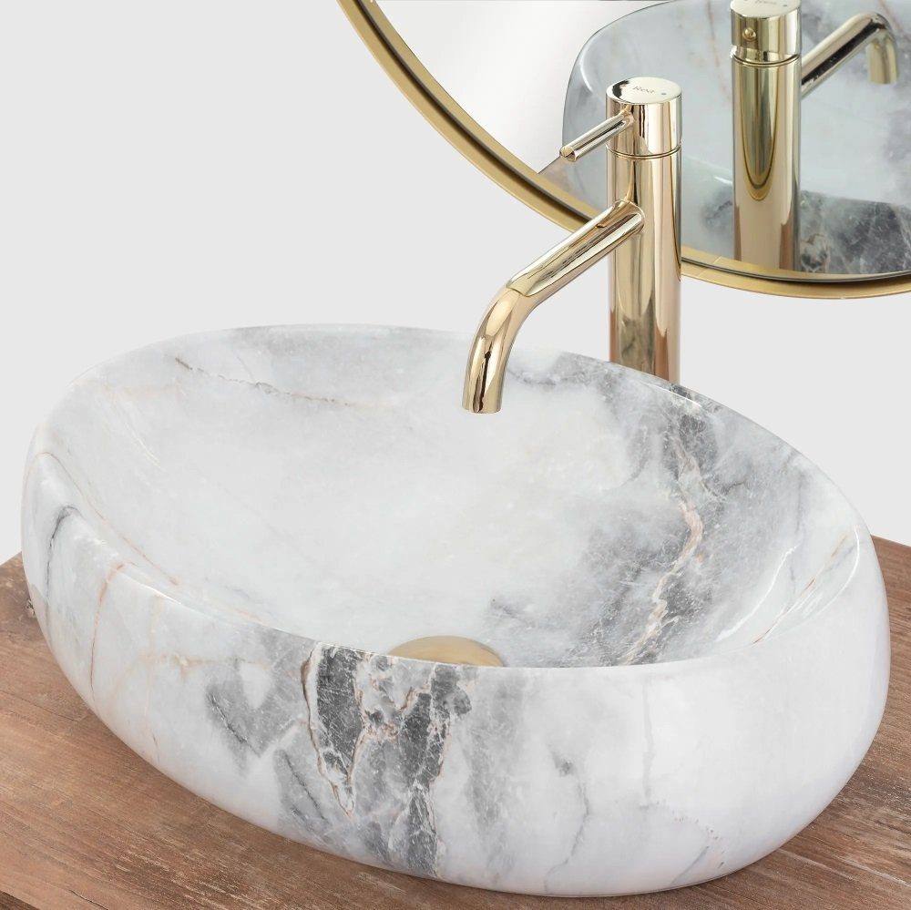 Badezimmer Rea Aufsatzwaschbecken Linda Granit Matt Marmor Naturstein 48,5x34 cm