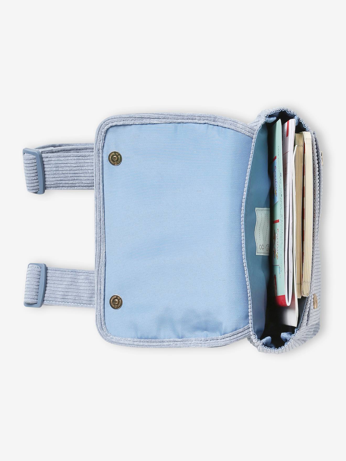 Cartable maternelle chat en velours enfant bleu grisé