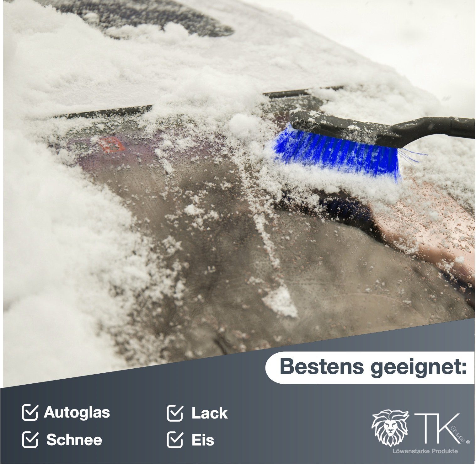 TK Gruppe Schneebesen 2 in 1 - Schneebesen mit Eiskratzer für Winter & Schnee PKW KFZ