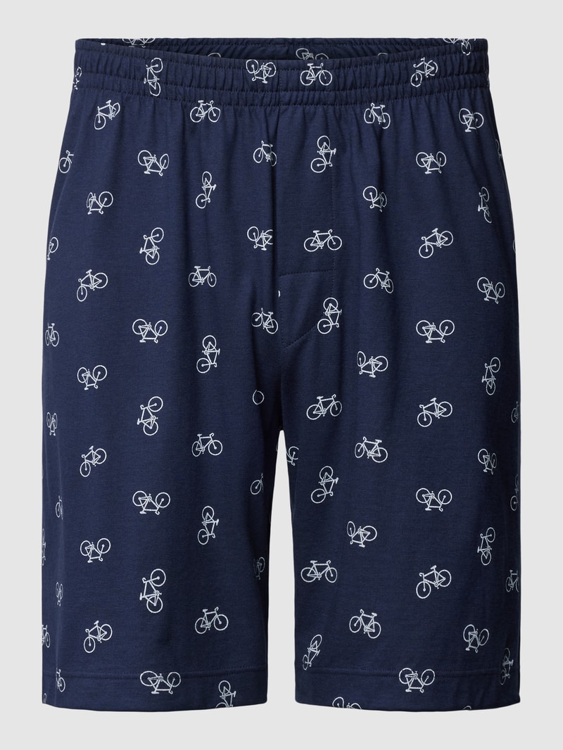 Pyjama-Shorts mit Allover-Muster in dunkelblau