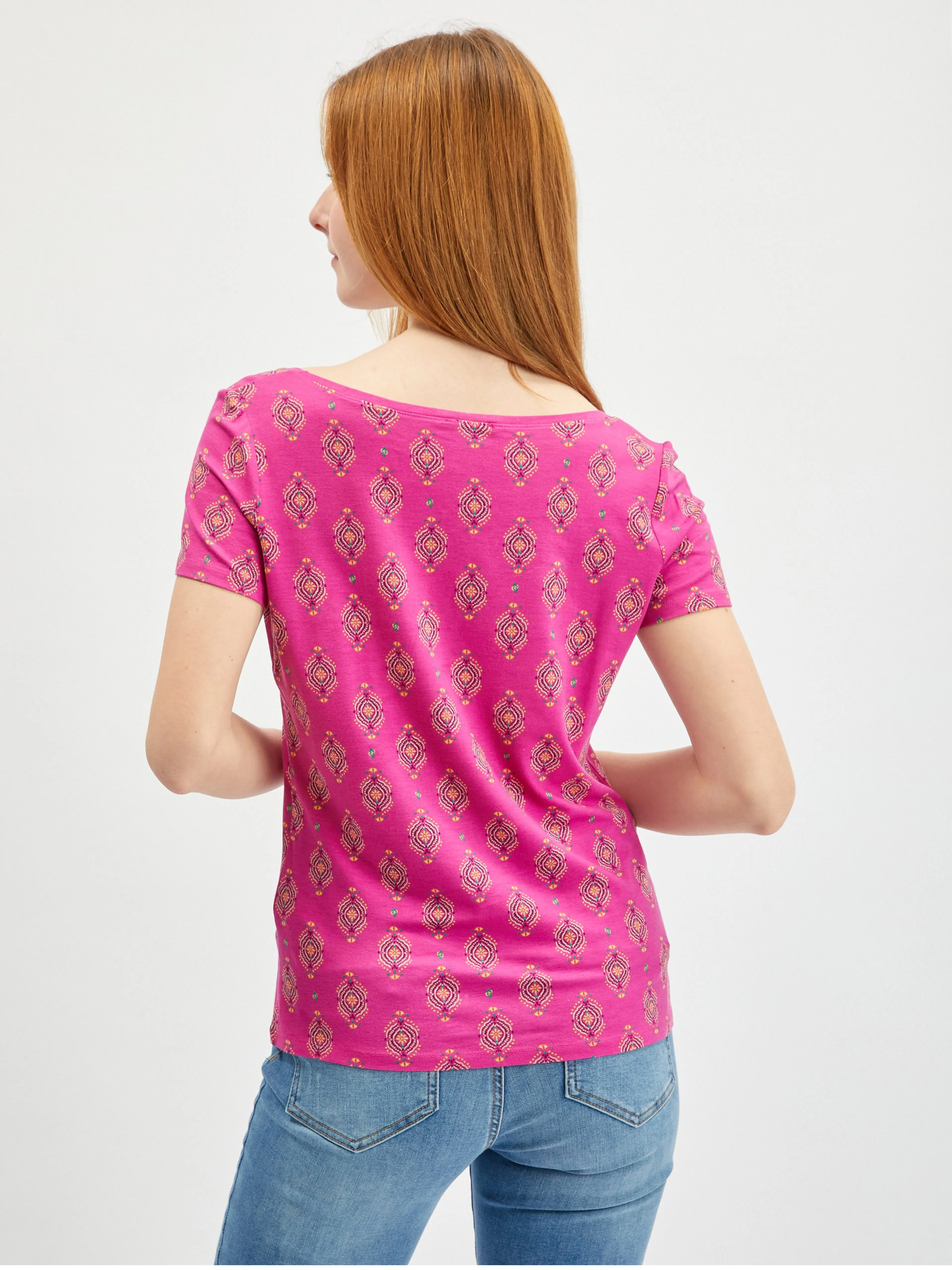 Dunkelrosa gemustertes Damen-T-Shirt ORSAY