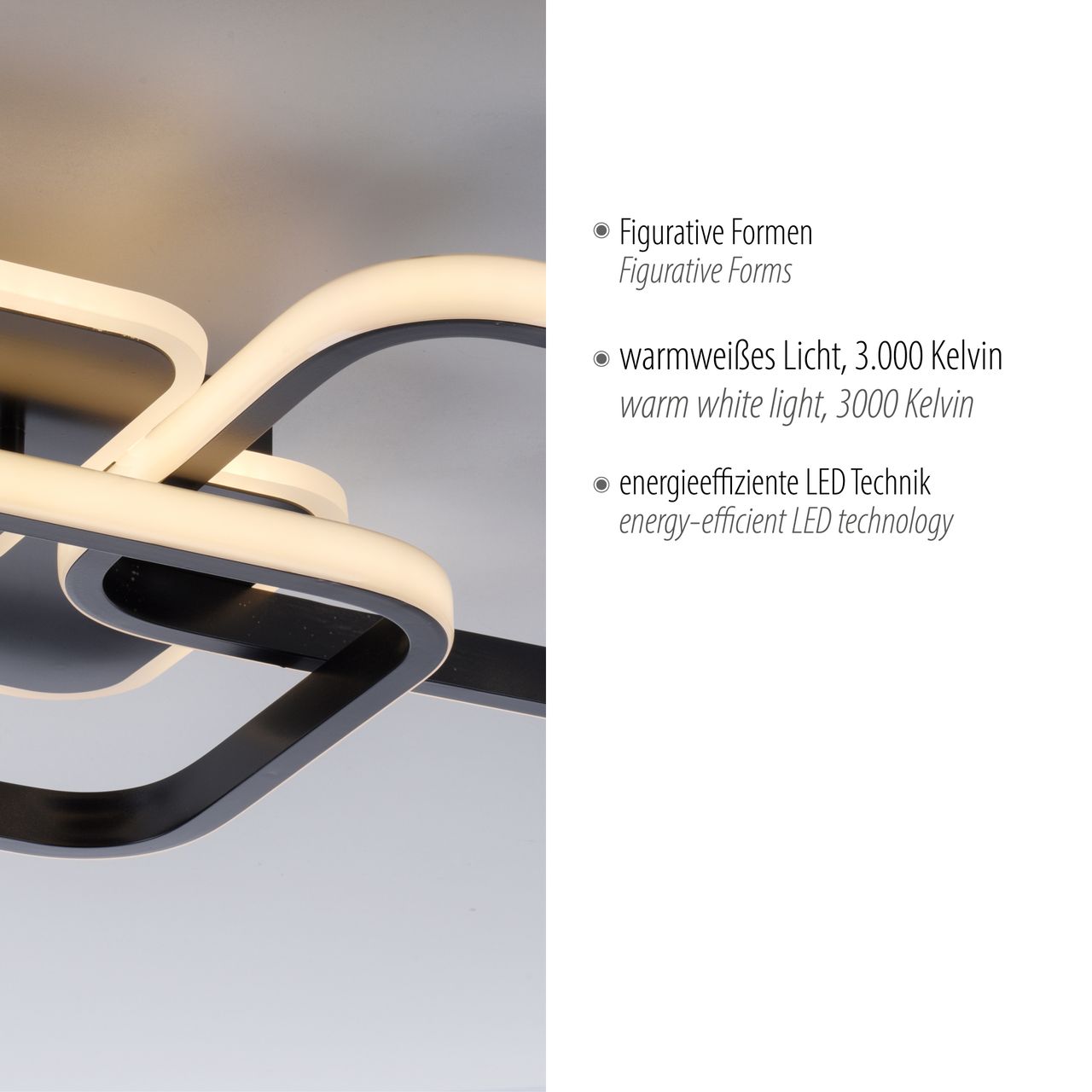 JUST LIGHT LED Deckenleuchte SEVENT, eckig, 1xLED-Board/36W/3000K, Innenleuchte, IP20