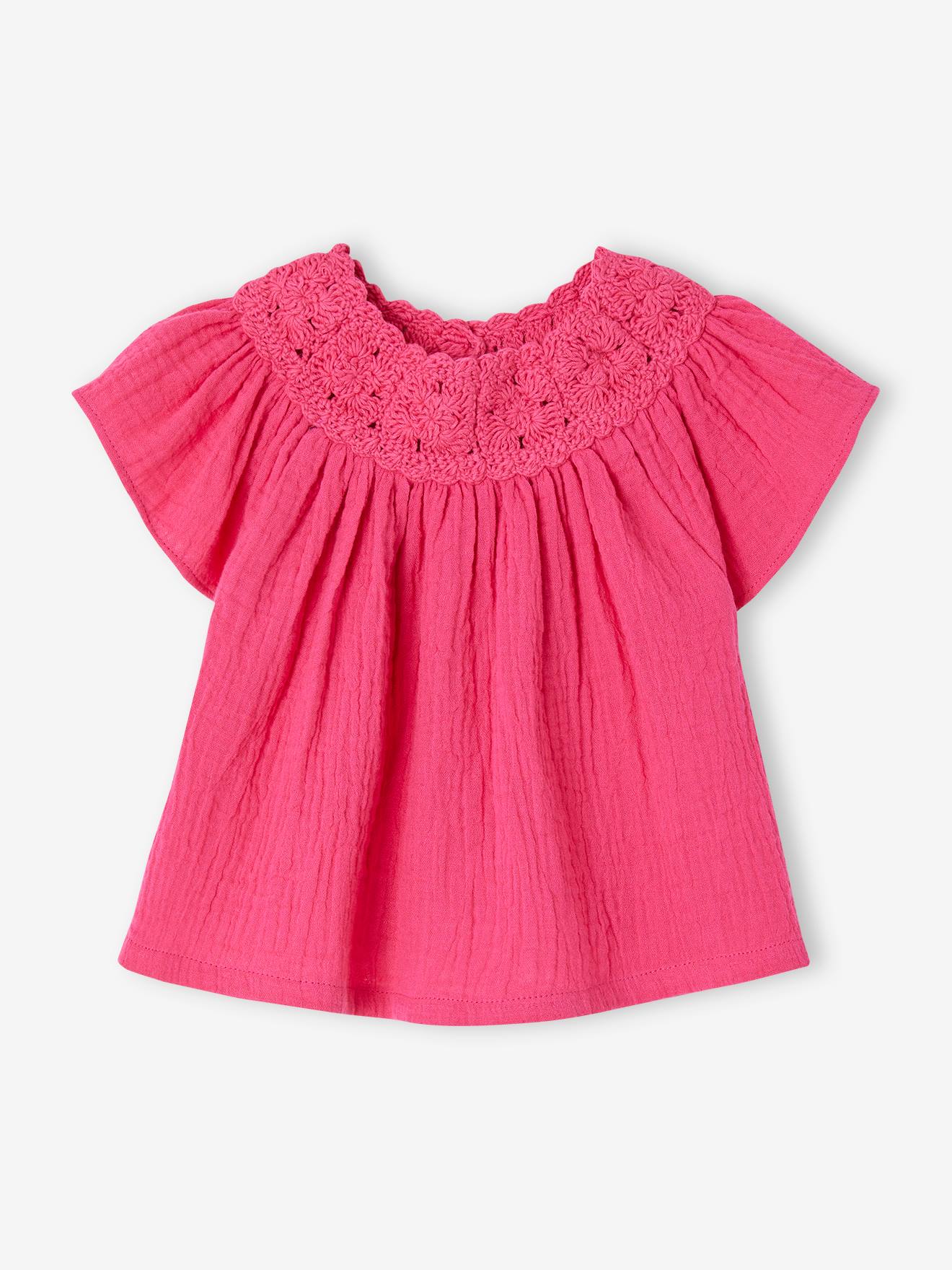 Vertbaudet Mädchen Baby Bluse mit Häkelspitze - fuchsia