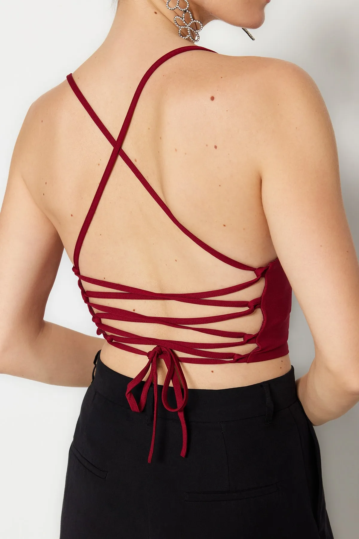 Trendyol Collection  Pflaumenfarbenes, bauchfreies, gefüttertes Bustier aus Webstoff TPRSS21BS0009
